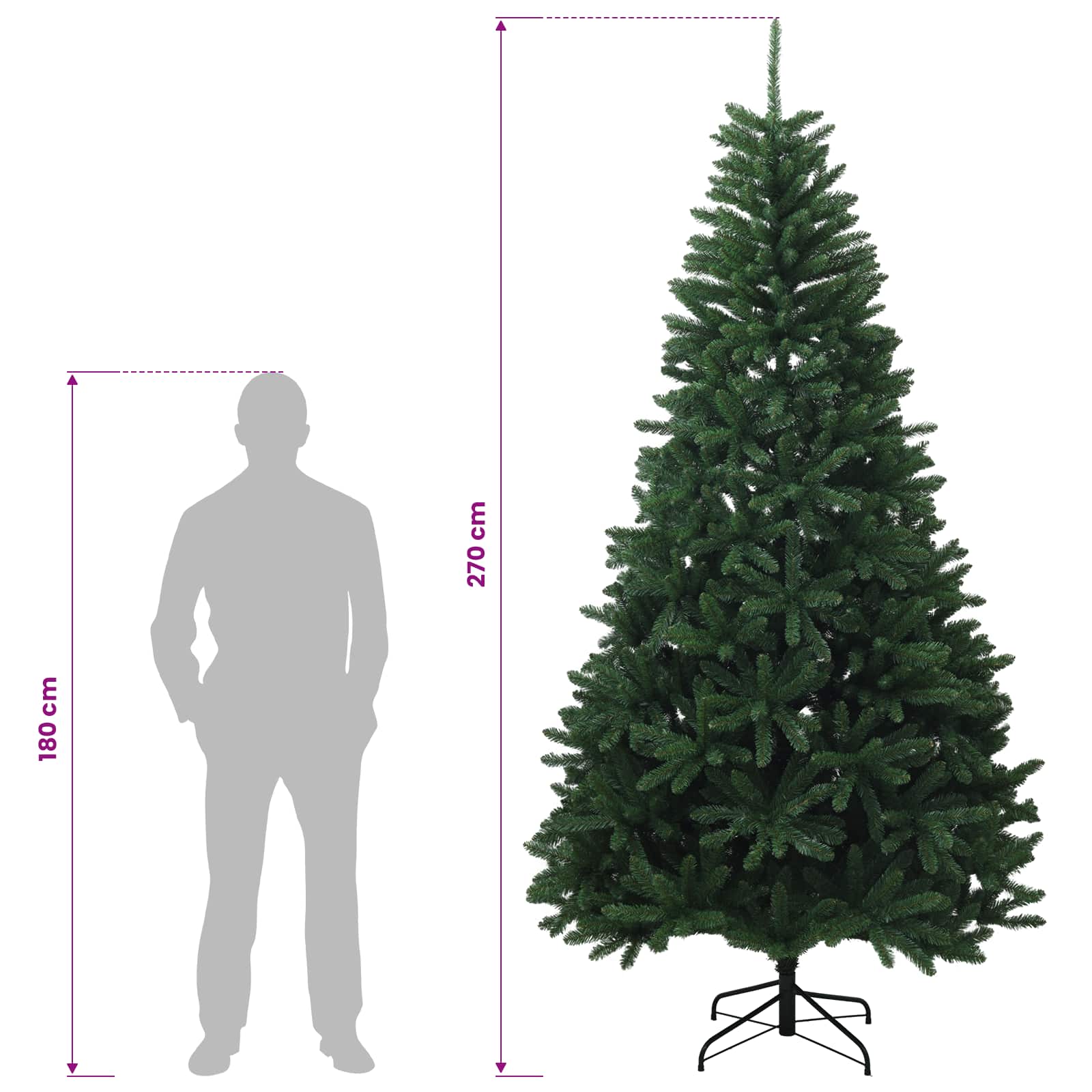 Umetno božično drevesce, srednje zeleno, z bunkicami 270 cm