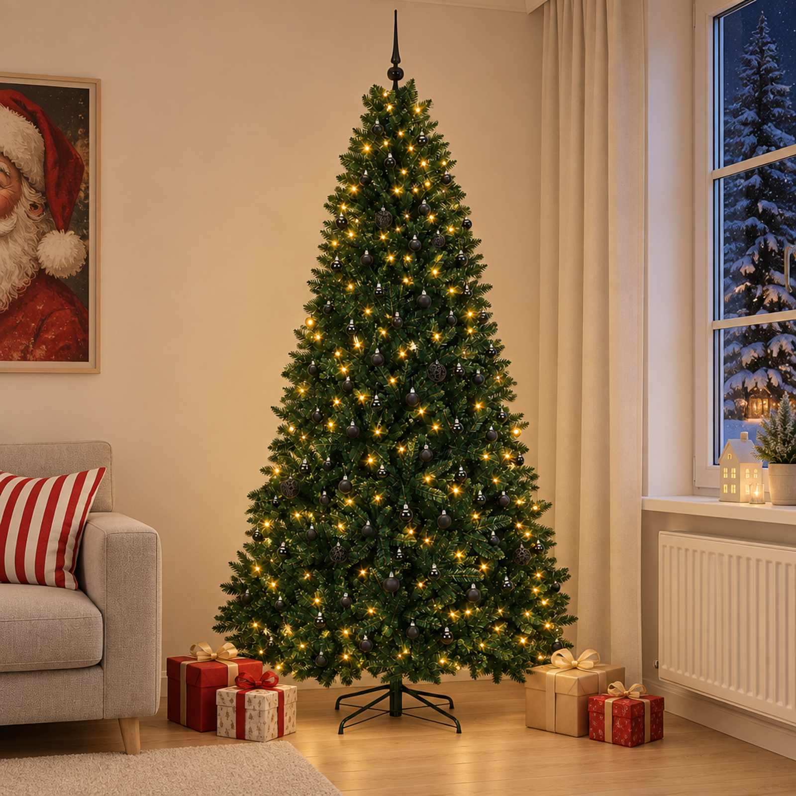 Umetno božično drevesce, temno zeleno, z okraski 300 cm 600 LED