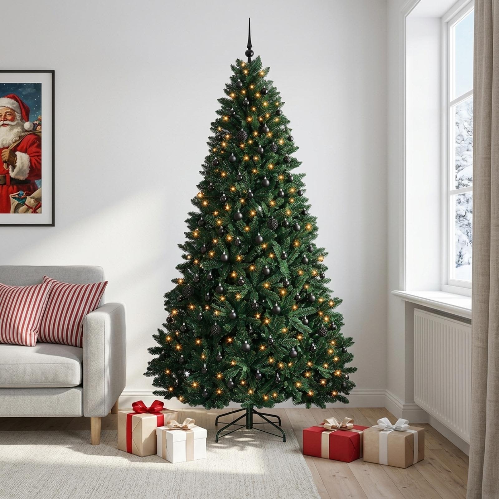 Umetno božično drevesce, temno zeleno, z okraski 300 cm 600 LED