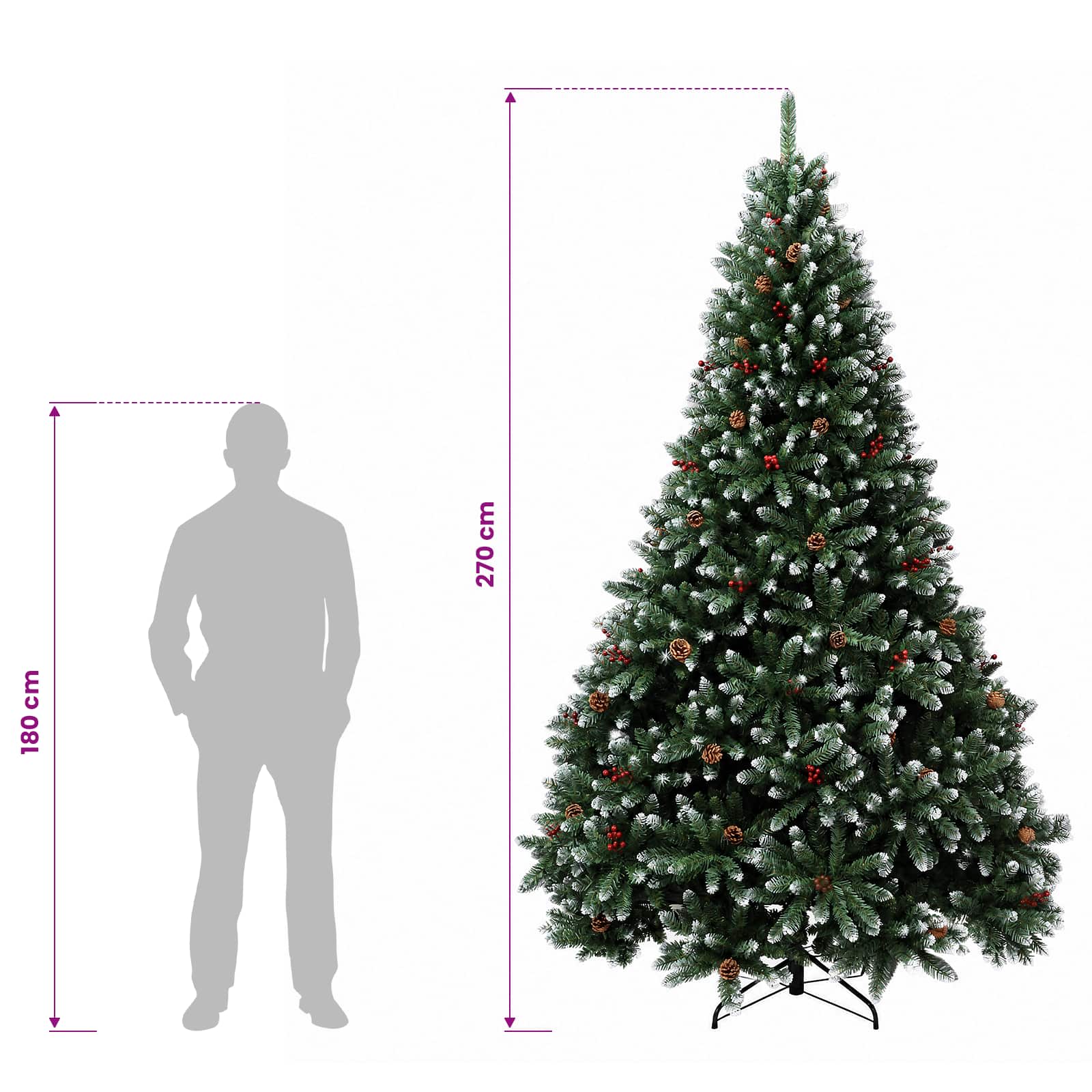 Umetna božična jelka, zelena z božičnimi kroglicami 270 cm