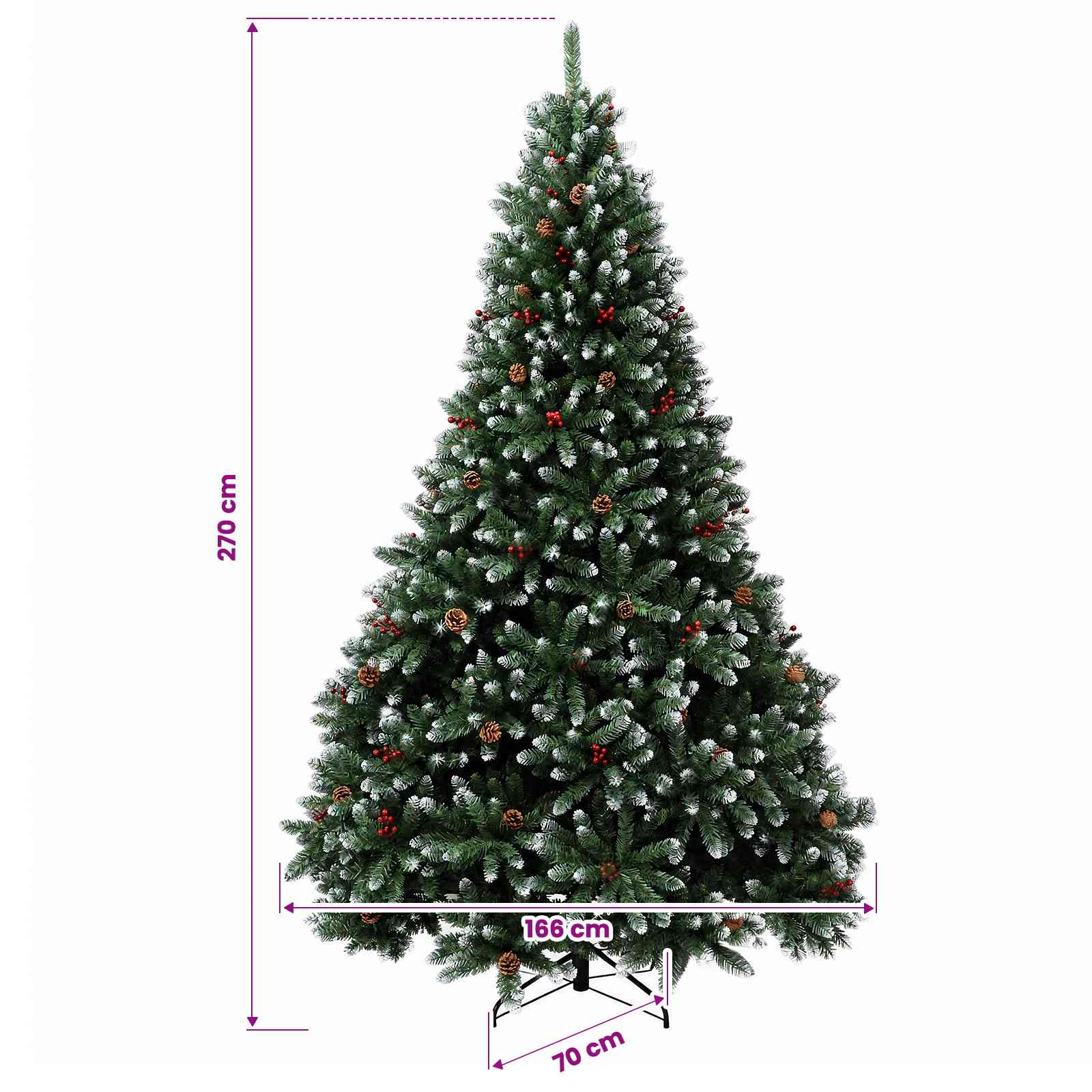Umetna božična jelka, zelena z božičnimi kroglicami 270 cm