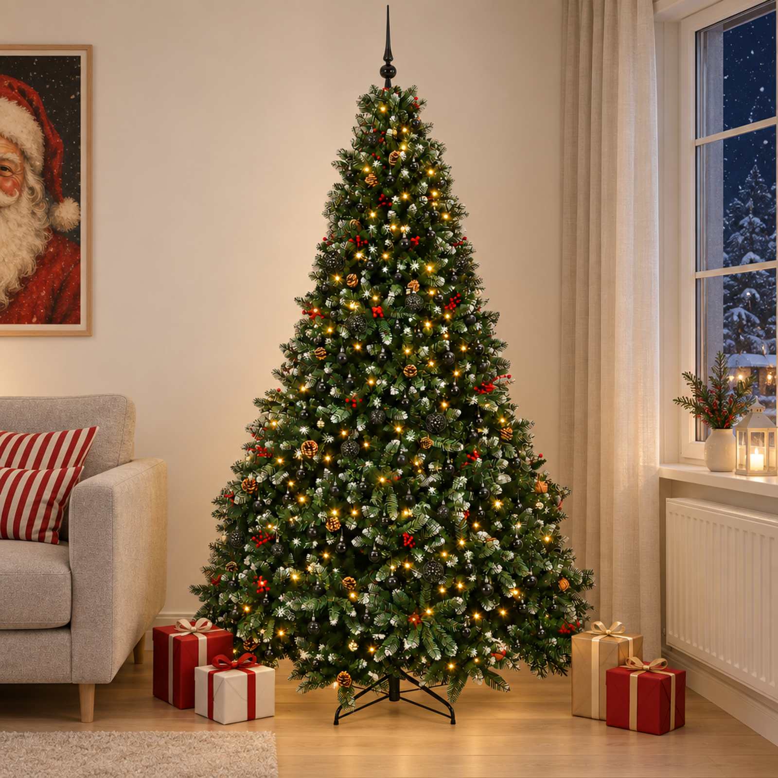 vidaXL Kunstigt juletræ grønt med julekugler 300 cm 600 LED'er