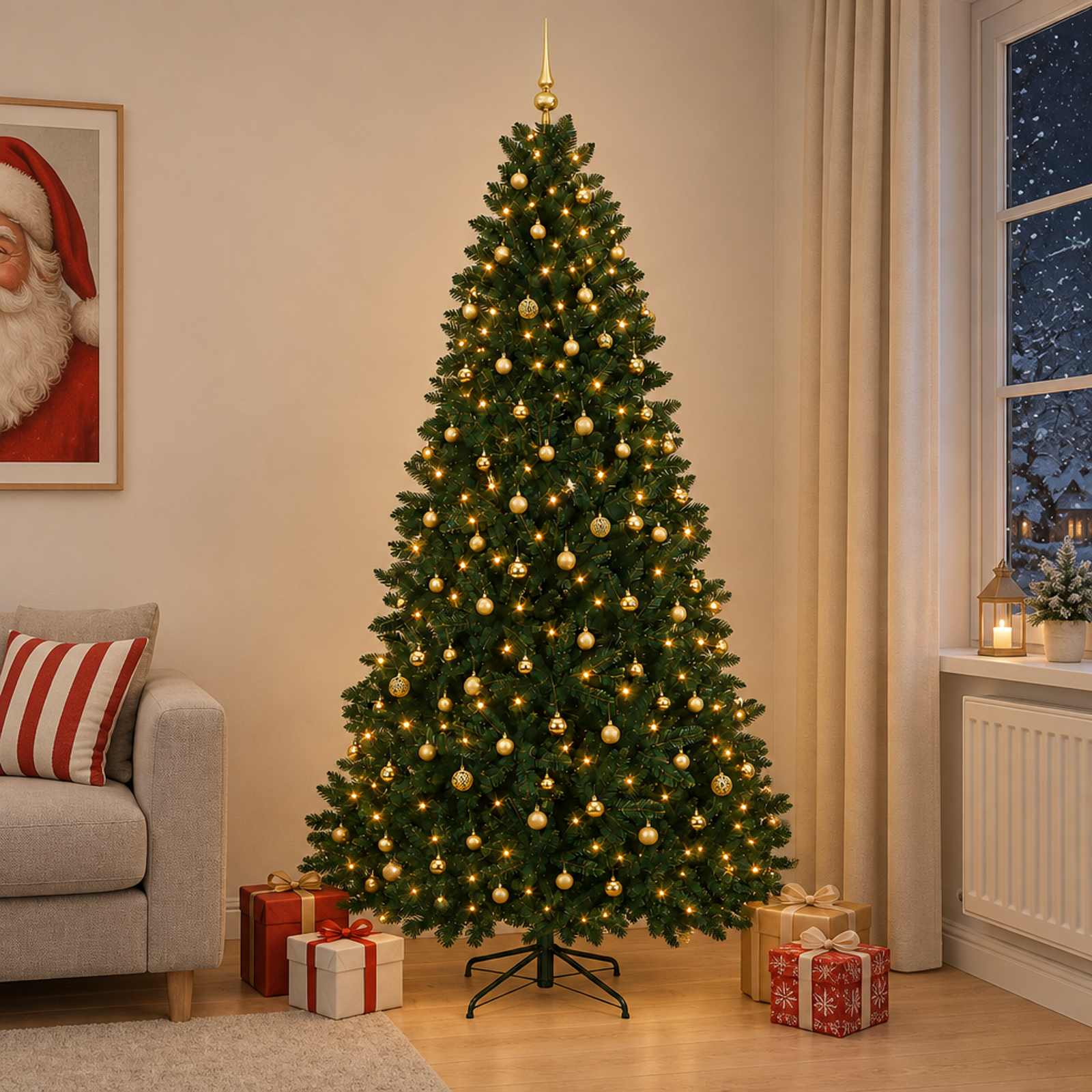 vidaXL Kunstigt mørkegrønt juletræ med julekugle 270 cm 600 LED'er