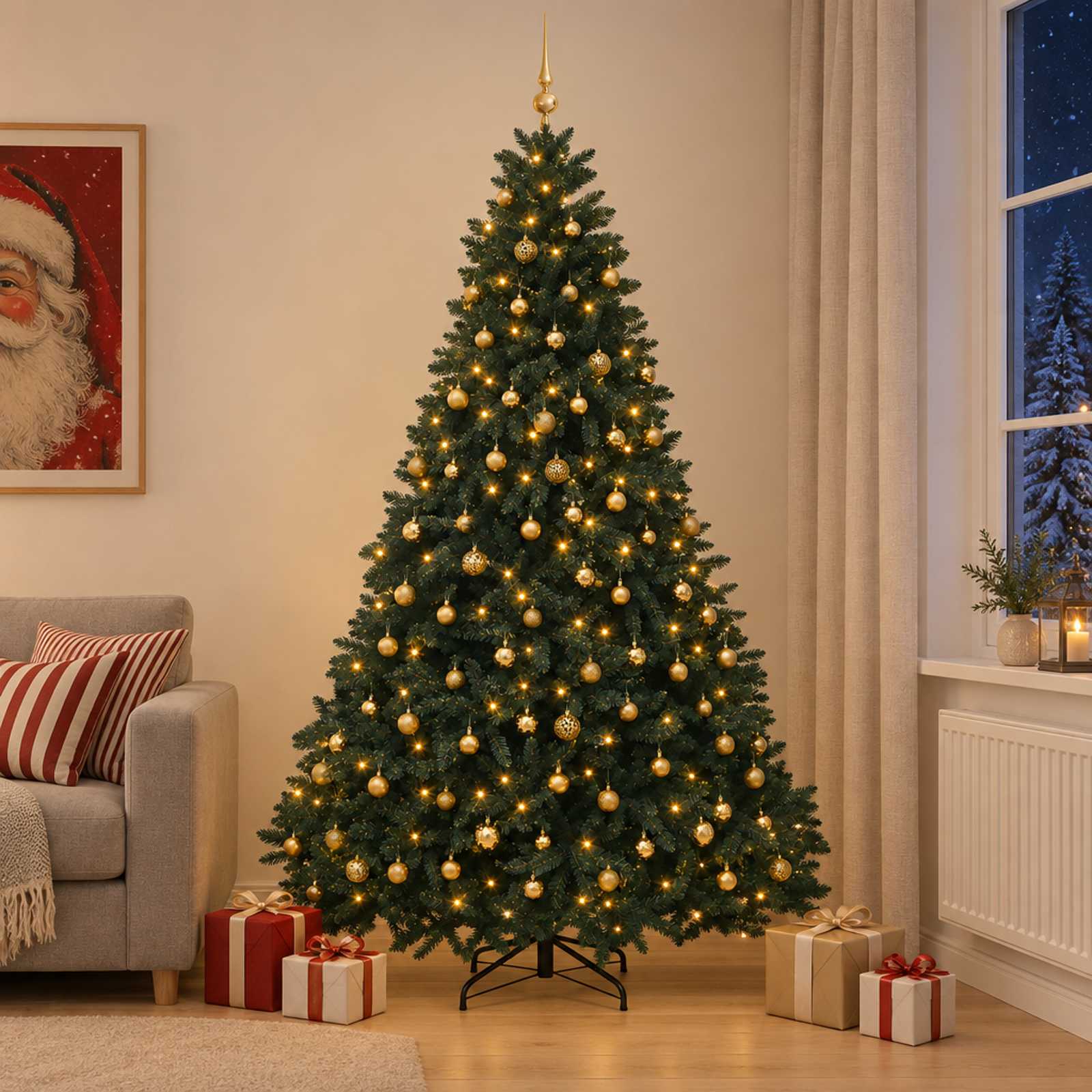 Umetno božično drevesce, temno zeleno, z okraski 300 cm 600 LED