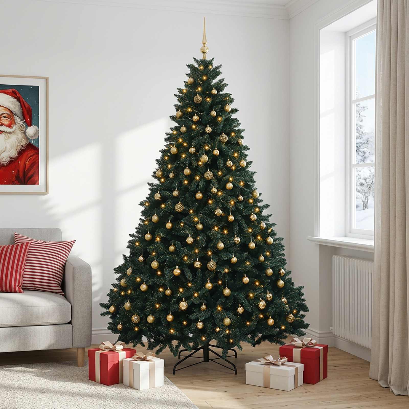 Umetno božično drevesce, temno zeleno, z okraski 300 cm 600 LED