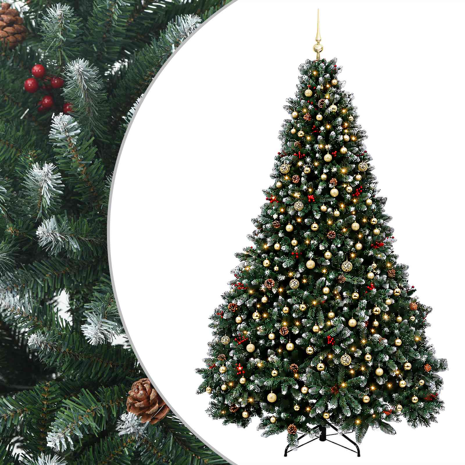 vidaXL Kunstkerstboom groen met kerstbal 270 cm 300 LED's Warmwit, foto 3