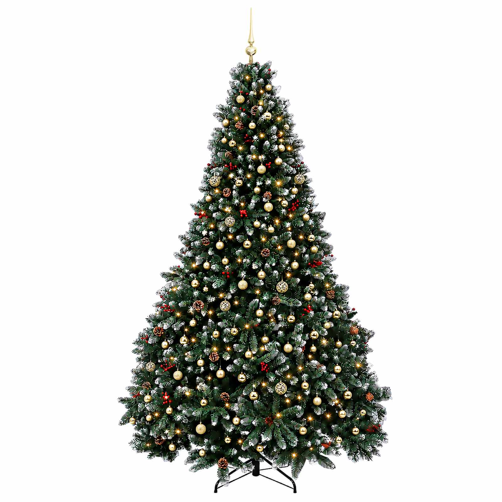 Umetna božična jelka zelena z okraski 270 cm 300 LED Toplo bela
