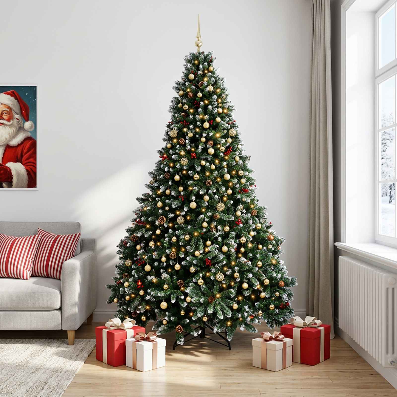 vidaXL Kunstkerstboom groen met kerstbal 270 cm 300 LED's Warmwit, foto 2