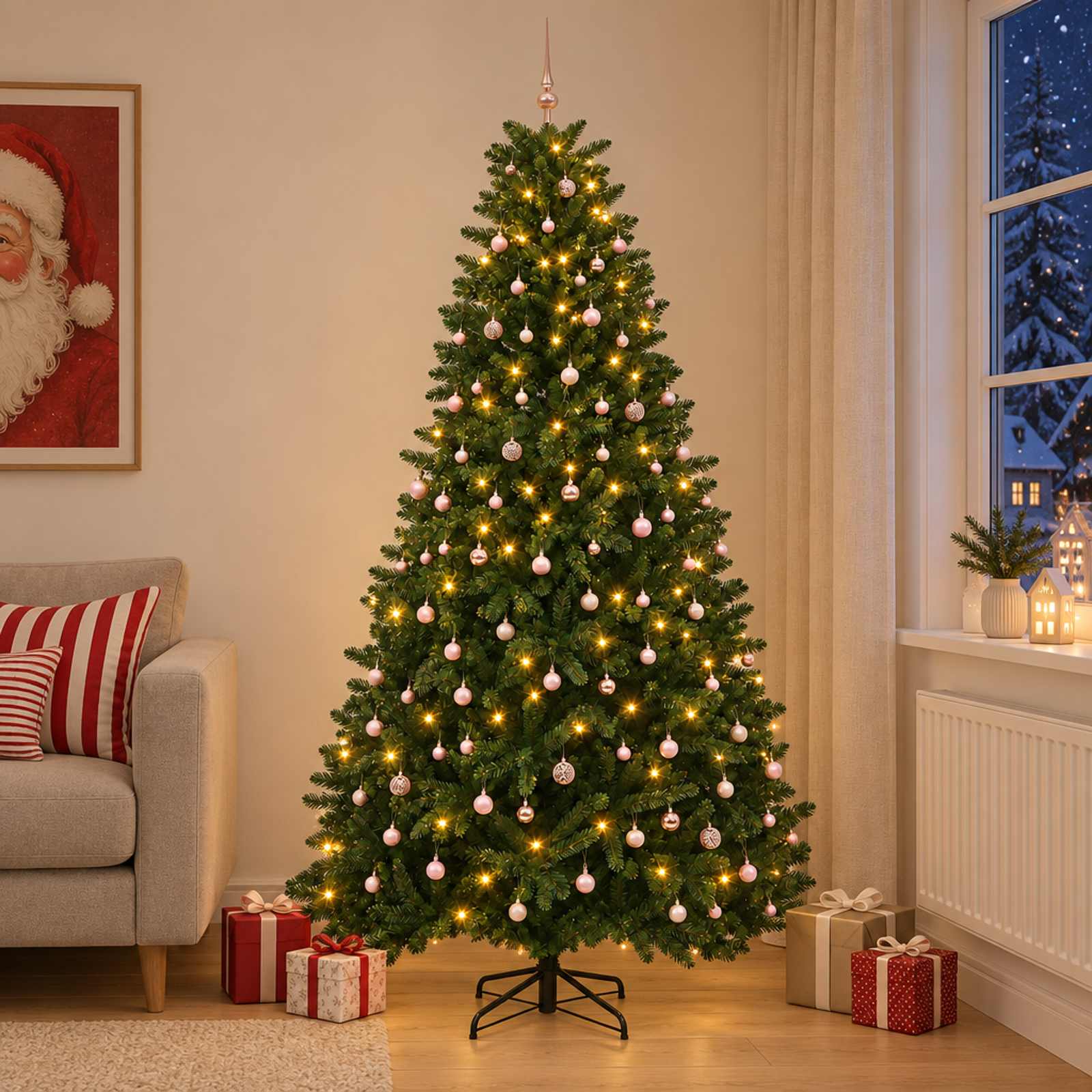 vidaXL Kunstigt juletræ mellemgrønt med julekugle 300 cm 600 LED'er