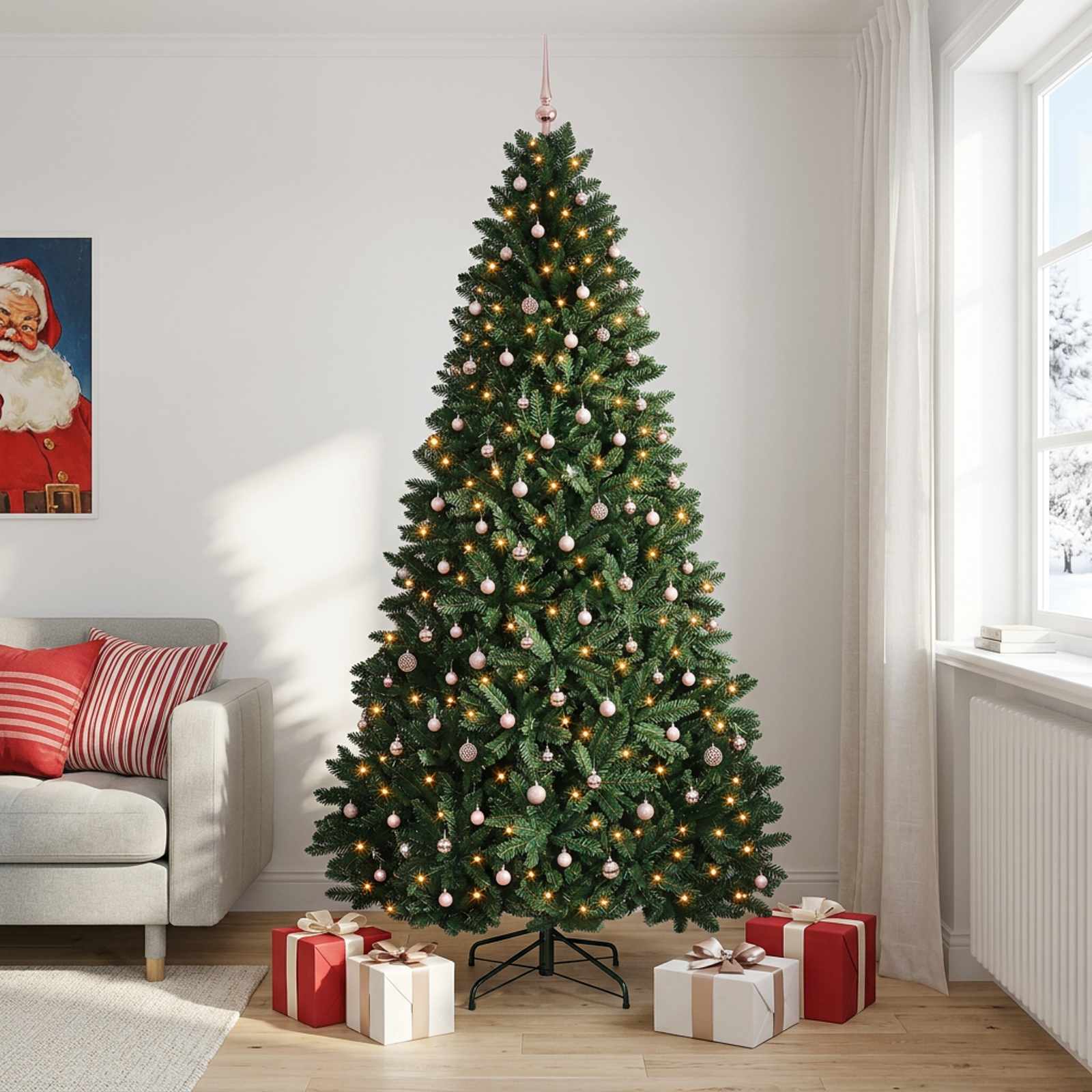 Umetno božično drevesce s kroglicami, temno zeleno 300 cm