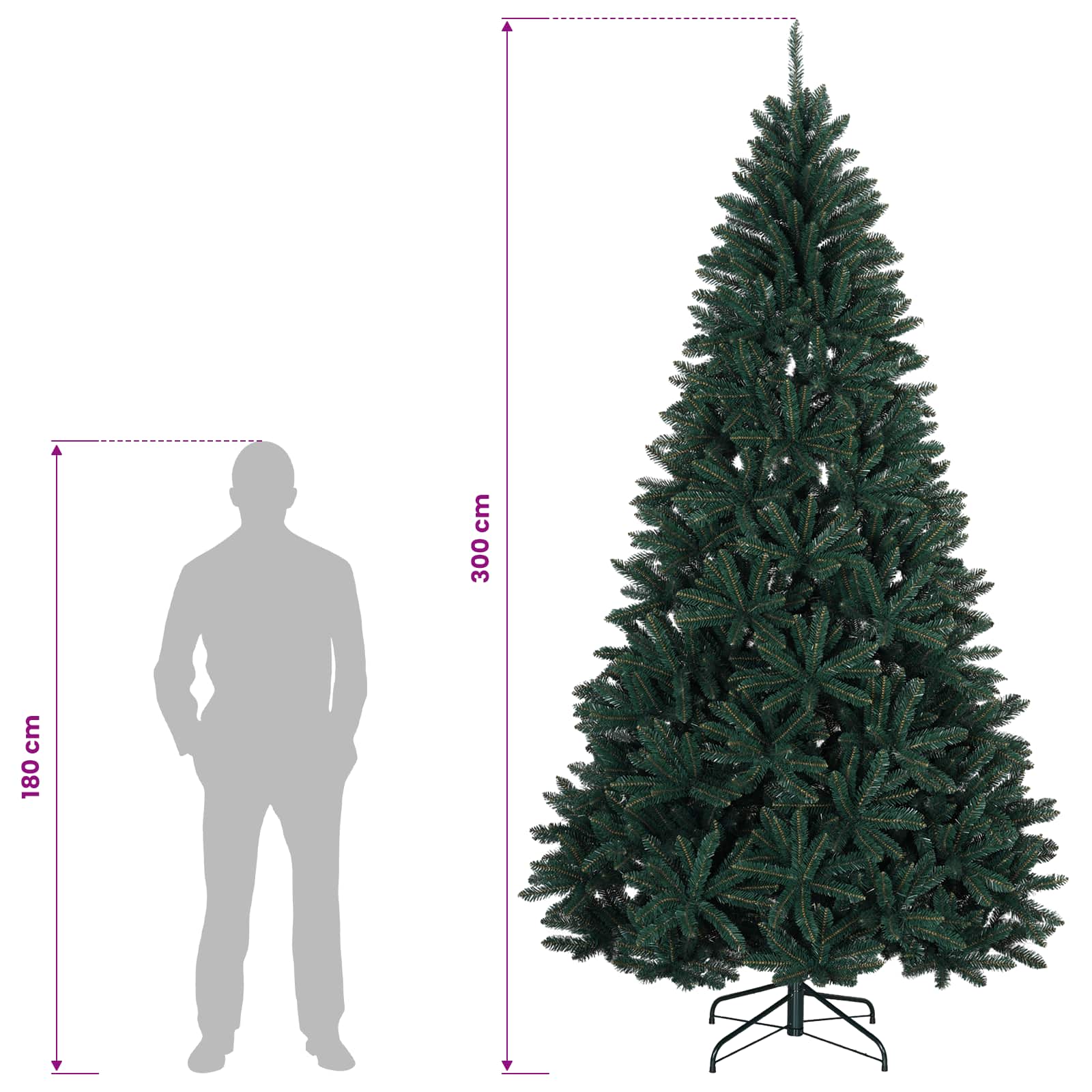 Umetno božično drevesce s kroglicami, temno zeleno 300 cm