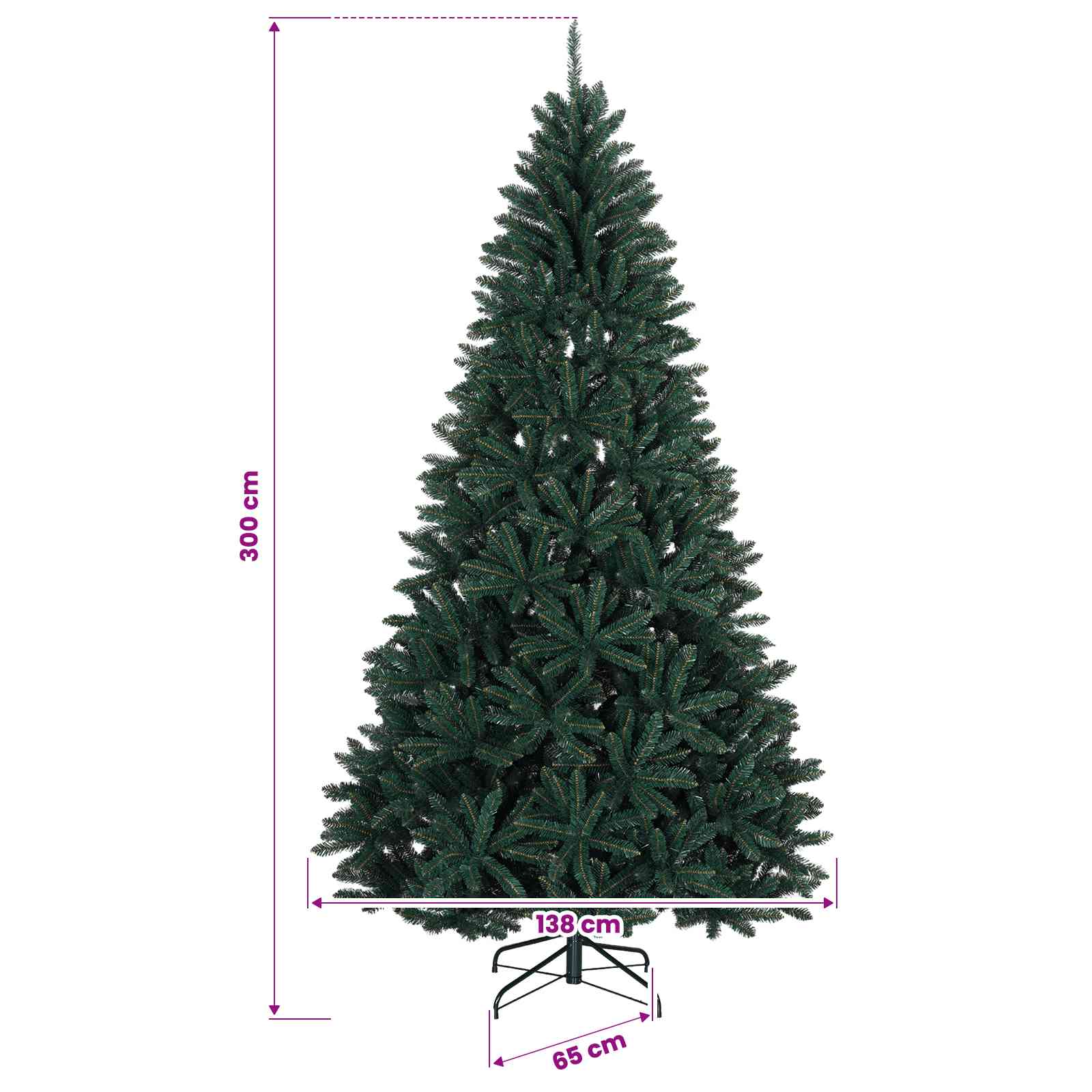 Umetno božično drevesce s kroglicami, temno zeleno 300 cm
