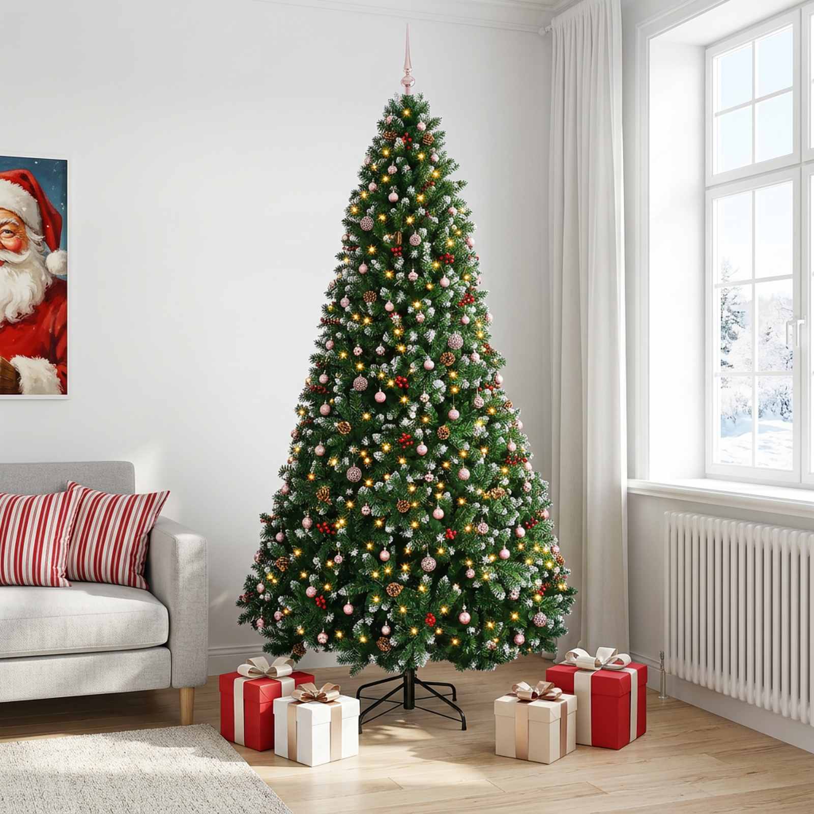 Umetno božično drevo, zeleno, z okraski 300 cm 300 LED