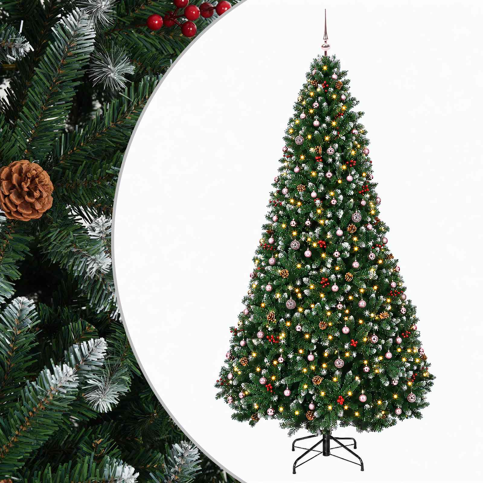Umetno božično drevo, zeleno, z okraski 300 cm 300 LED