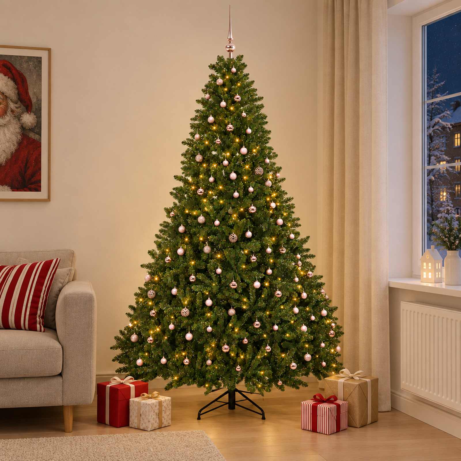 vidaXL Kunstigt juletræ lysegrønt med julekugle 270 cm 600 LED'er