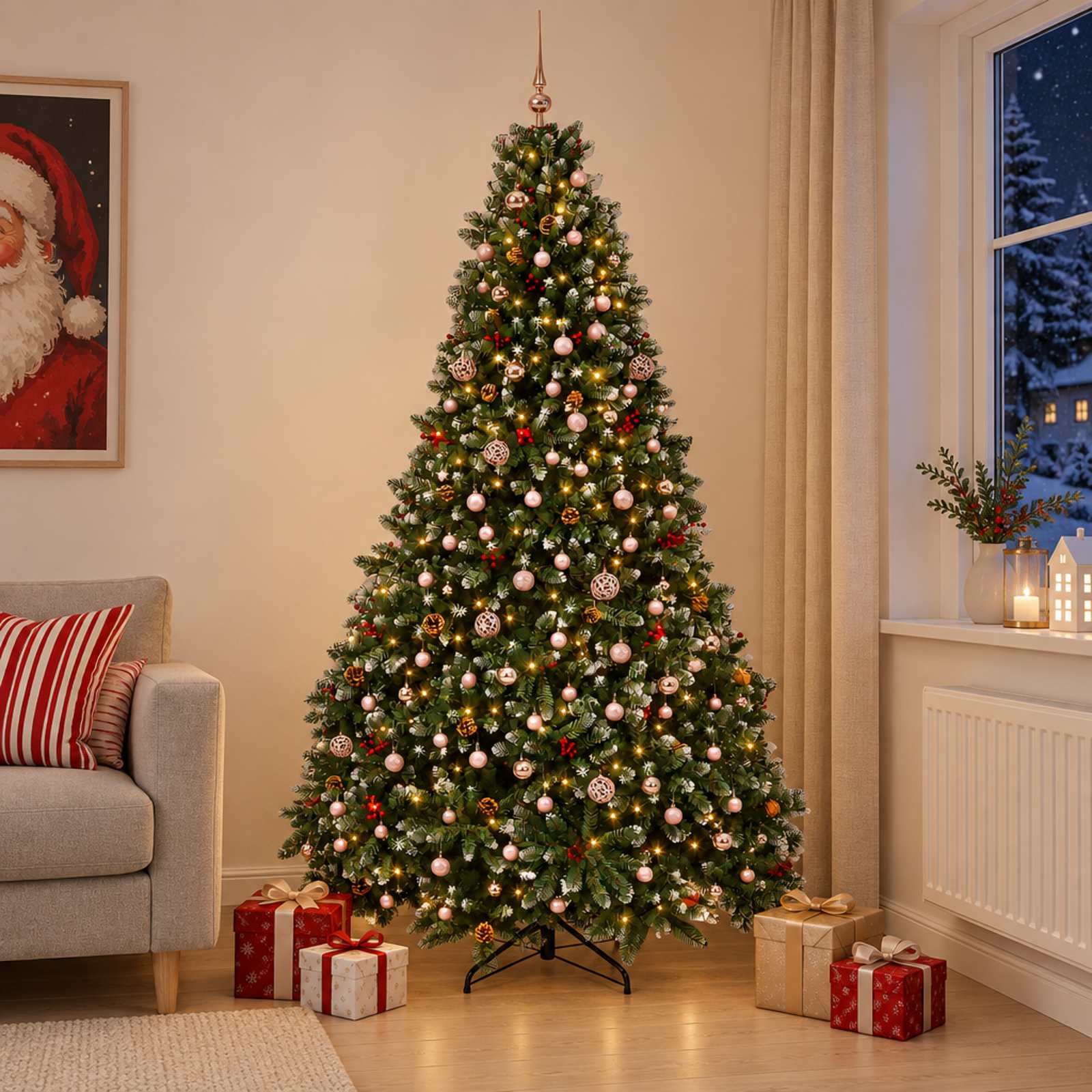 Umetno božično drevesce, zeleno, z bučkami 300 cm 600 LED