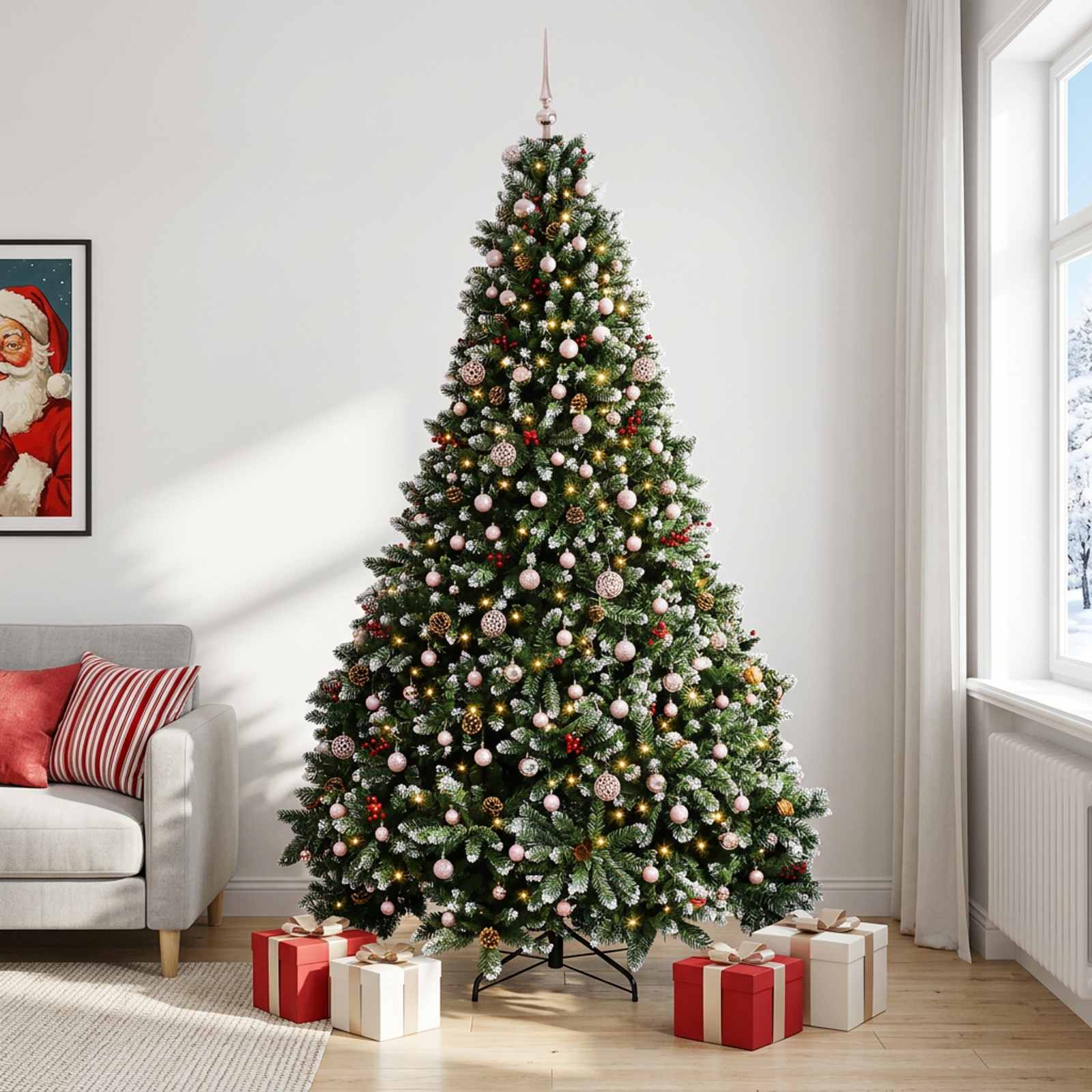 Umetno božično drevesce, zeleno, z bučkami 300 cm 600 LED
