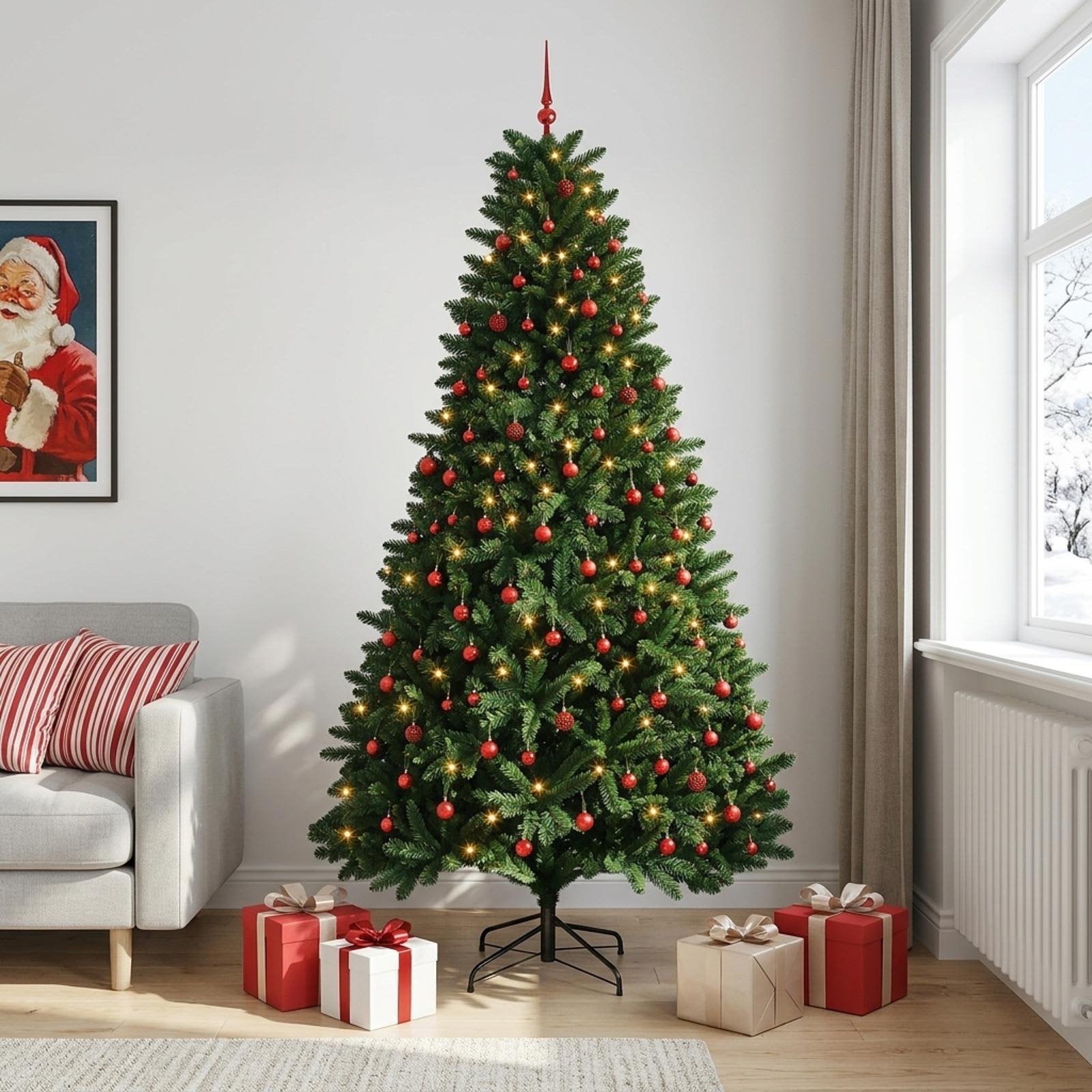 vidaXL Kunstigt juletræ mellemgrønt med julekugle 300 cm 600 LED'er