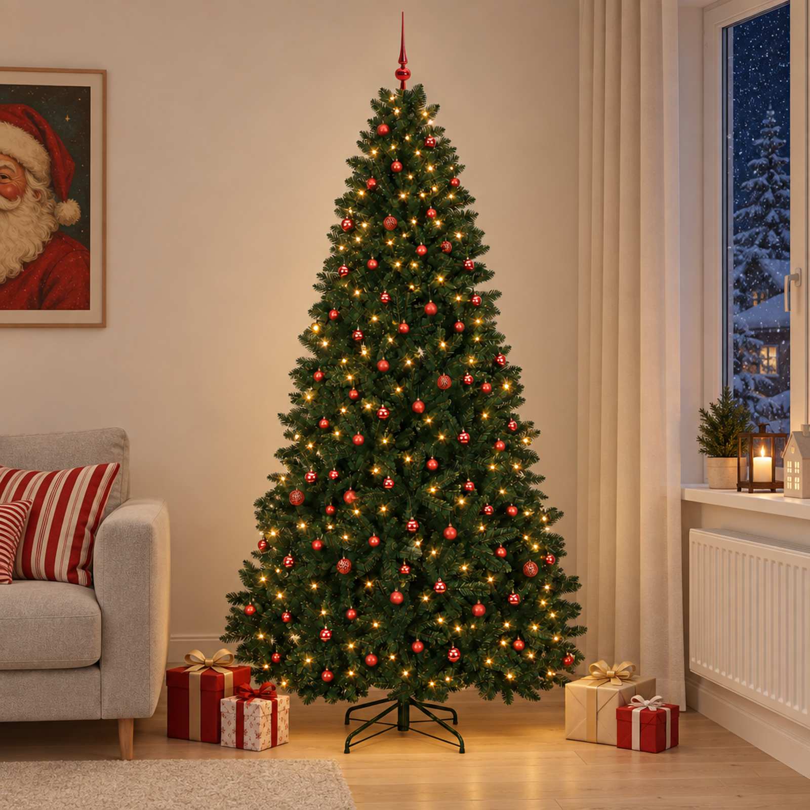 vidaXL Kunstkerstboom donkergroen met kerstbal 300 cm 300 LED's groen, foto 2