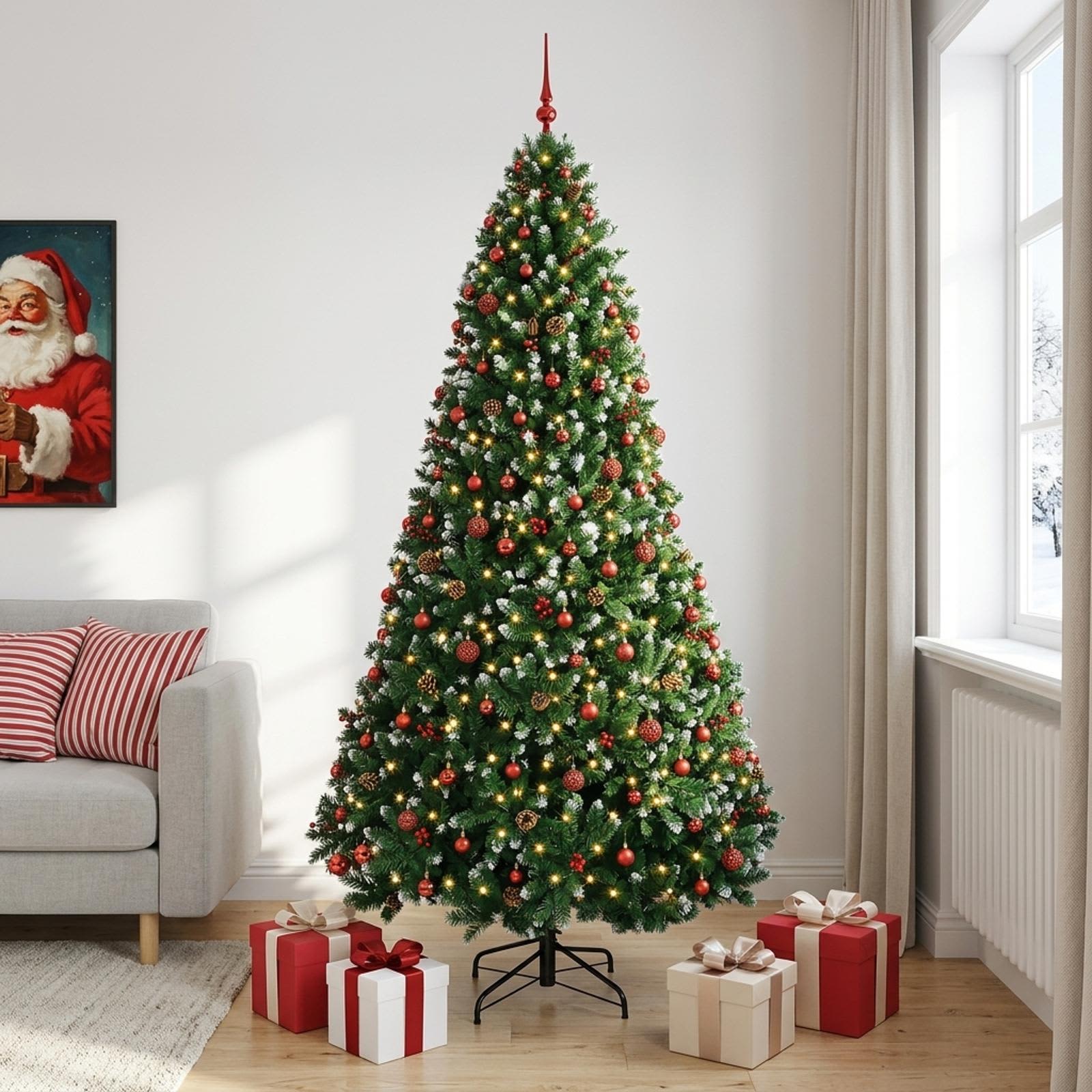 Umetna božična jelka, zelena, z okraski 270 cm 300 LED