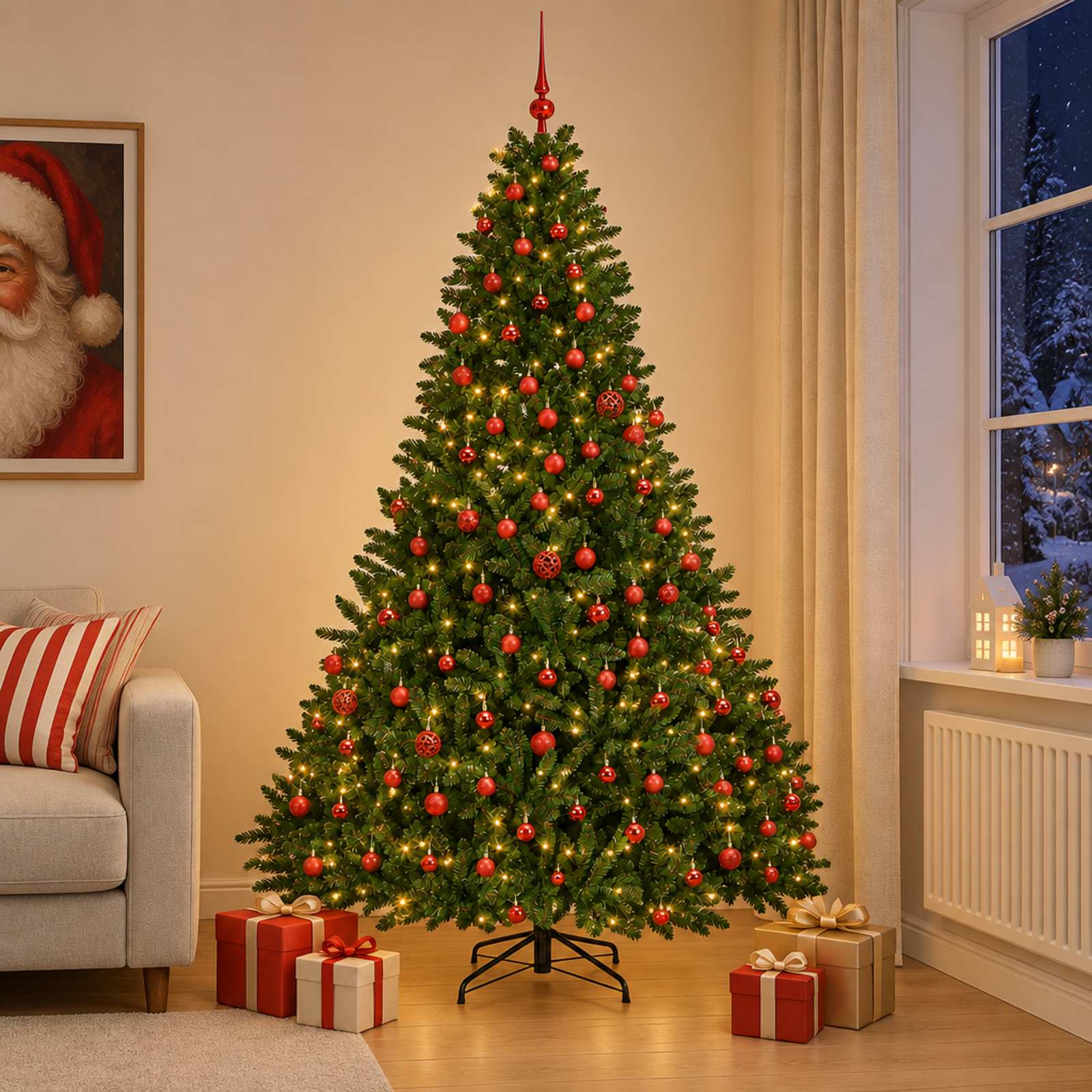 vidaXL Kunstigt lysegrønt juletræ med julekugle 270 cm 600 LED'er