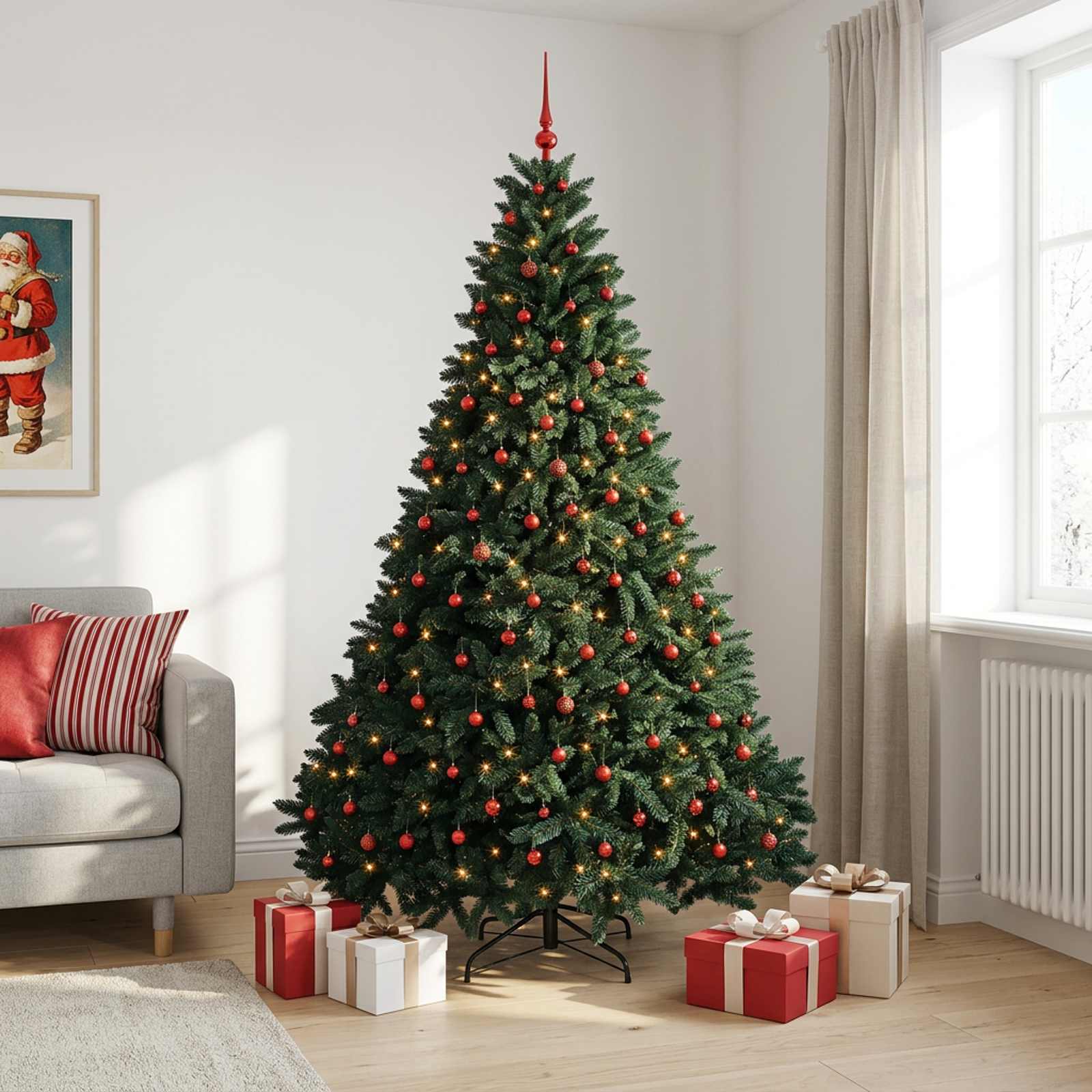 Umetno božično drevesce, temno zeleno, z okraskom 270 cm
