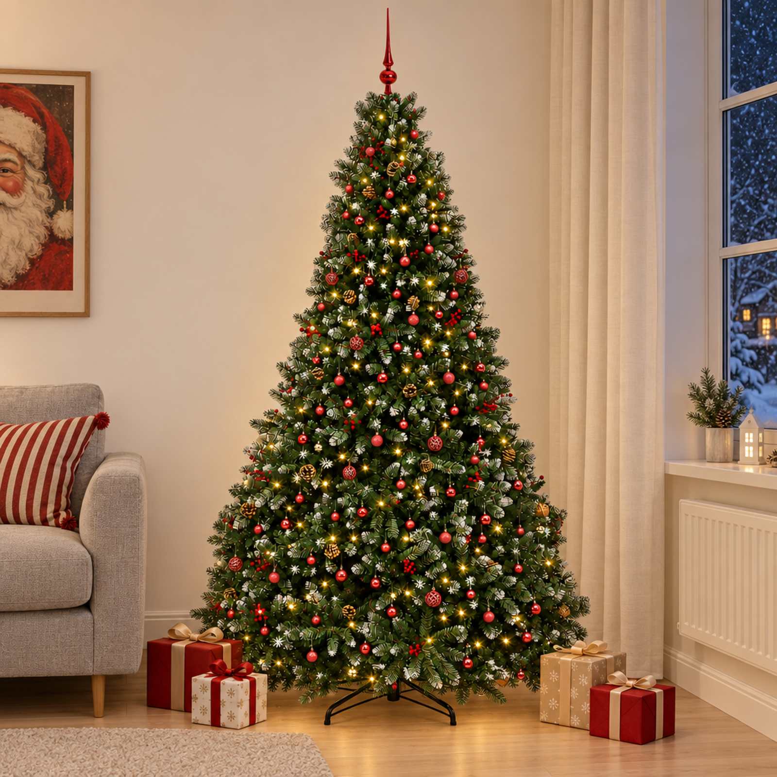 Umetno božično drevesce, zeleno, z okraski 300 cm 600 LED