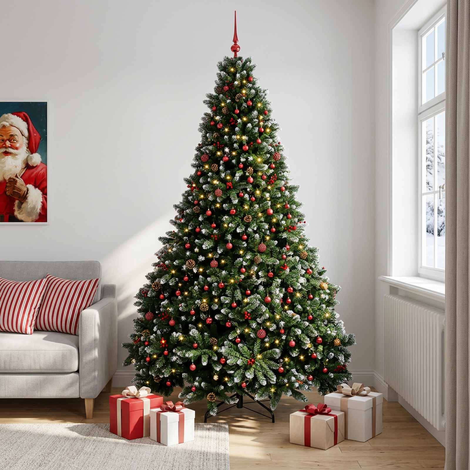 Umetno božično drevesce, zeleno, z okraski 300 cm 600 LED