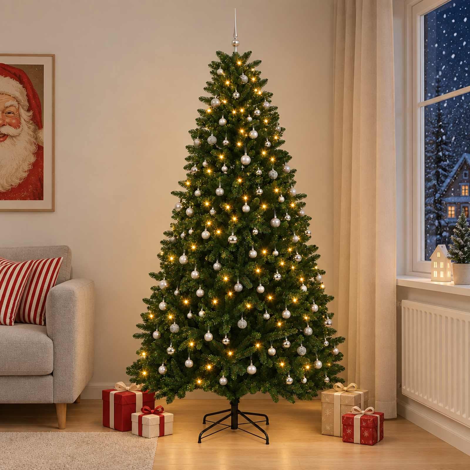 vidaXL Kunstigt juletræ mellemgrønt med julekugle 300 cm 600 LED'er