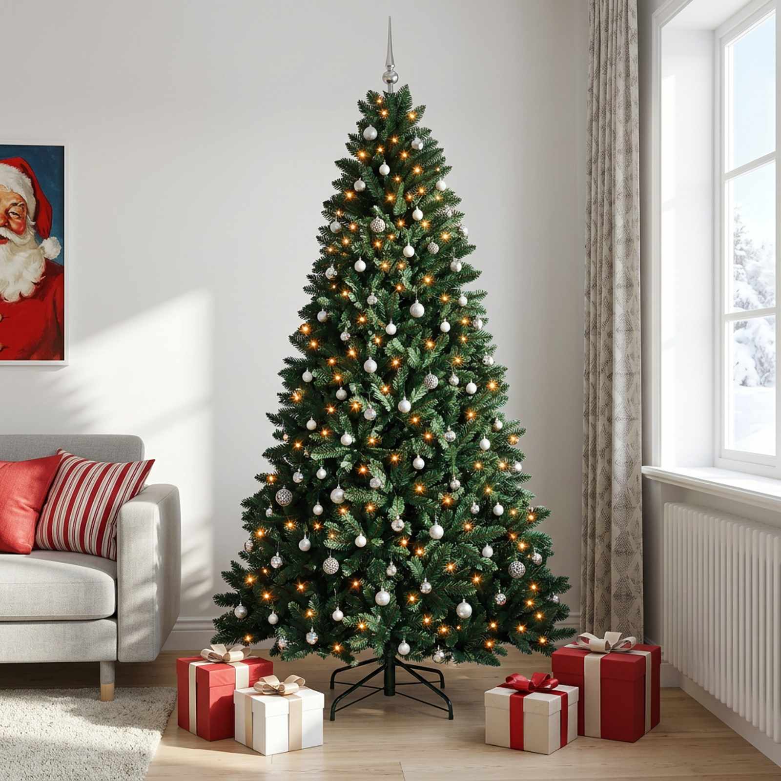 vidaXL Kunstkerstboom donkergroen met kerstballen 300 cm 300 LED's groen, foto 2