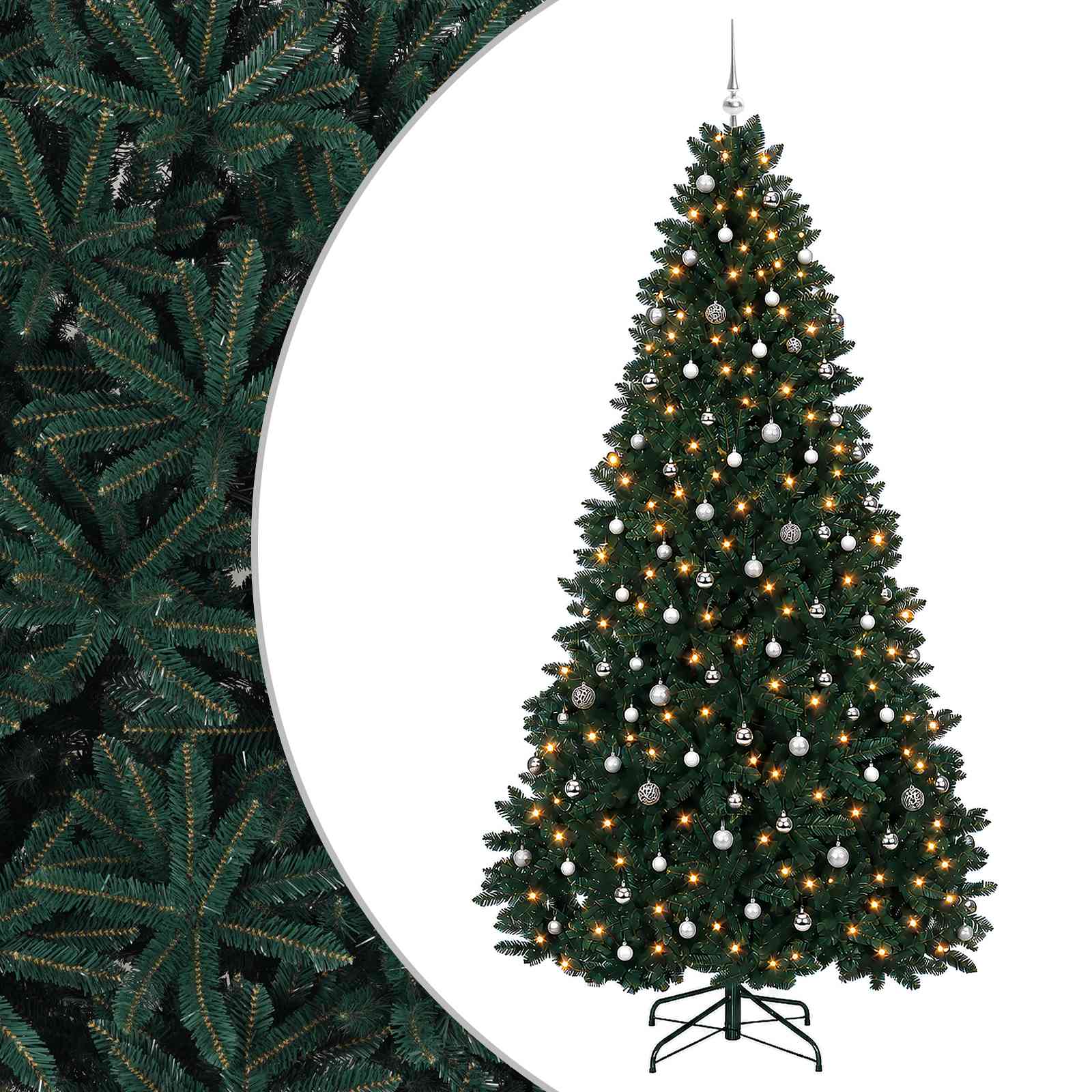 vidaXL Kunstkerstboom donkergroen met kerstballen 300 cm 300 LED's groen, foto 3