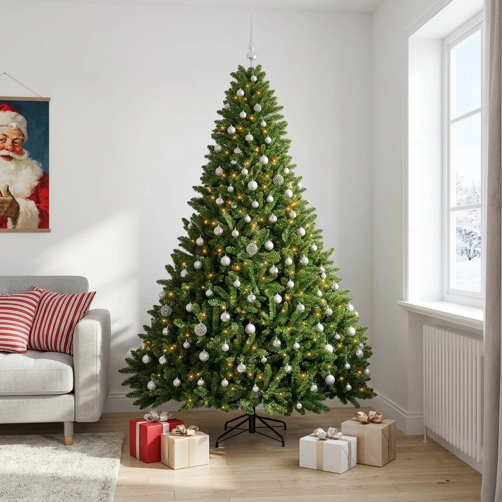 vidaXL Künstlicher Weihnachtsbaum Hellgrün mit Kugeln 300 cm 300 LEDs