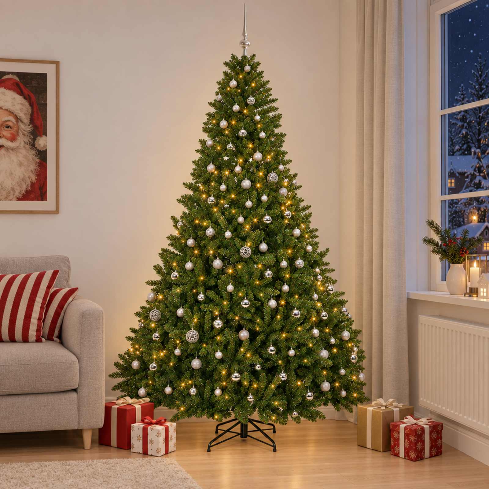vidaXL - Kunstkerstboom - lichtgroen - met - kerstballen - 300 - cm - 600 - LED's
