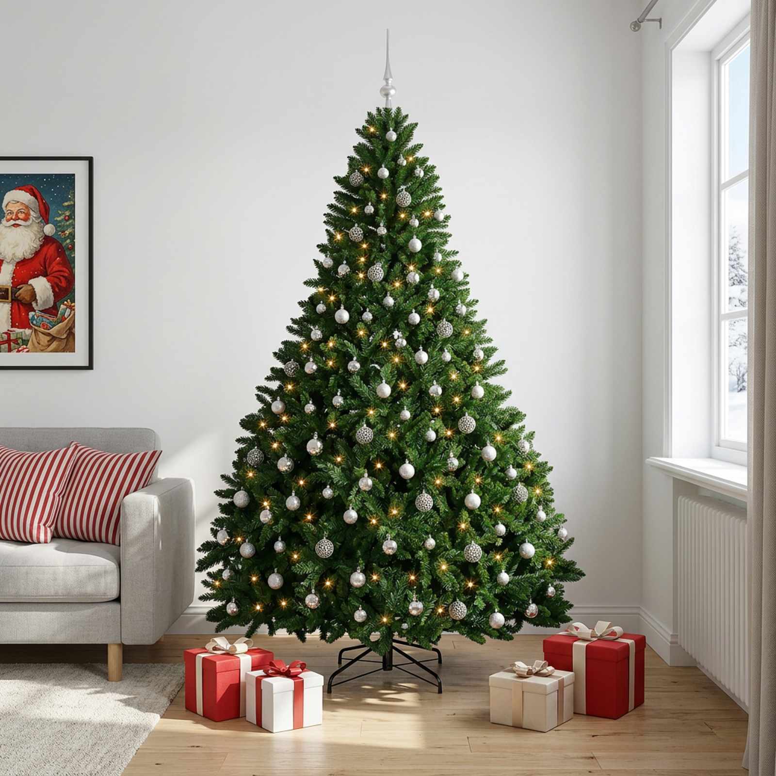 vidaXL Kunstkerstboom middengroen met kerstbal 270 cm 300 LED's groen, foto 2
