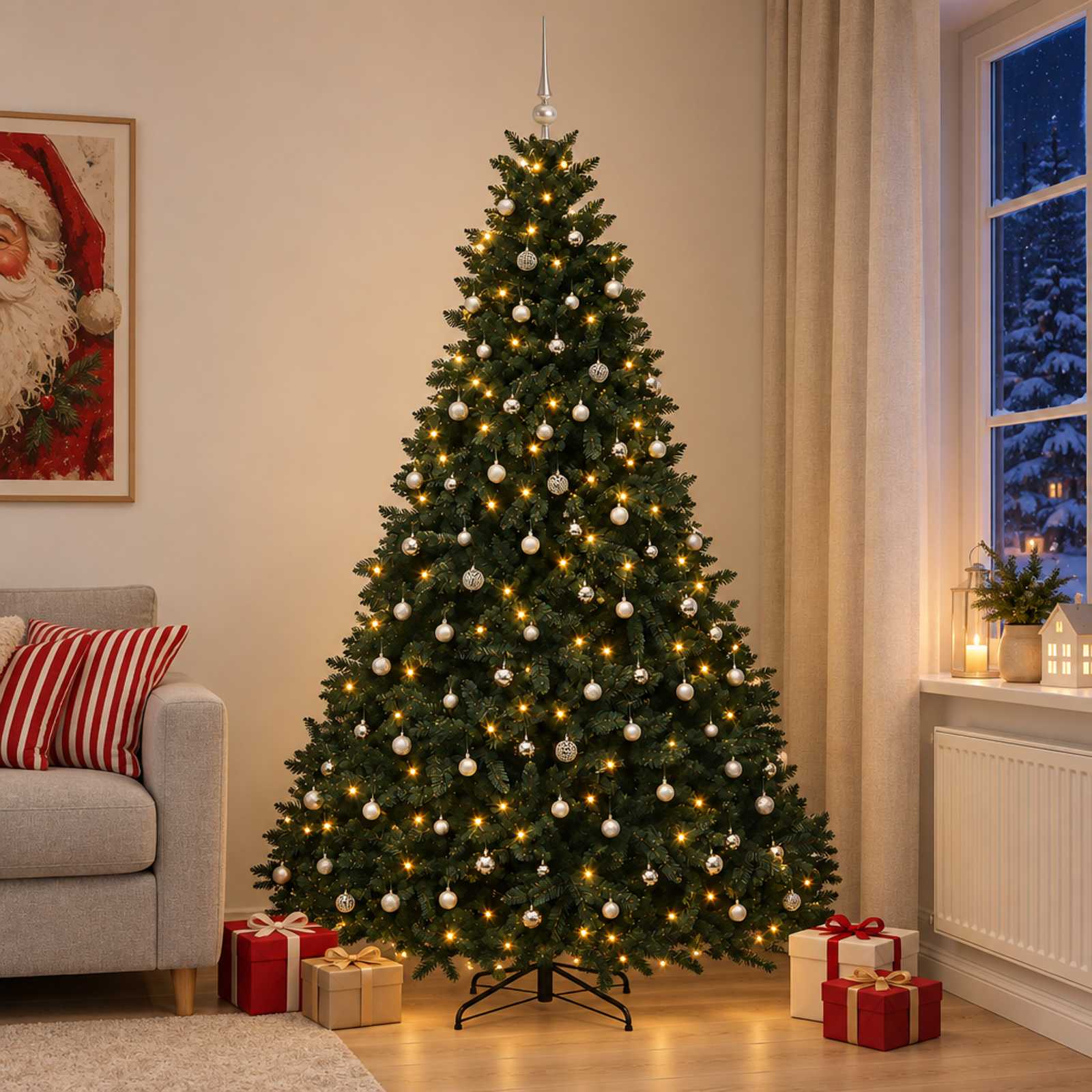 Umetno božično drevo, temno zeleno, z bunkicami 300 cm 600 LED