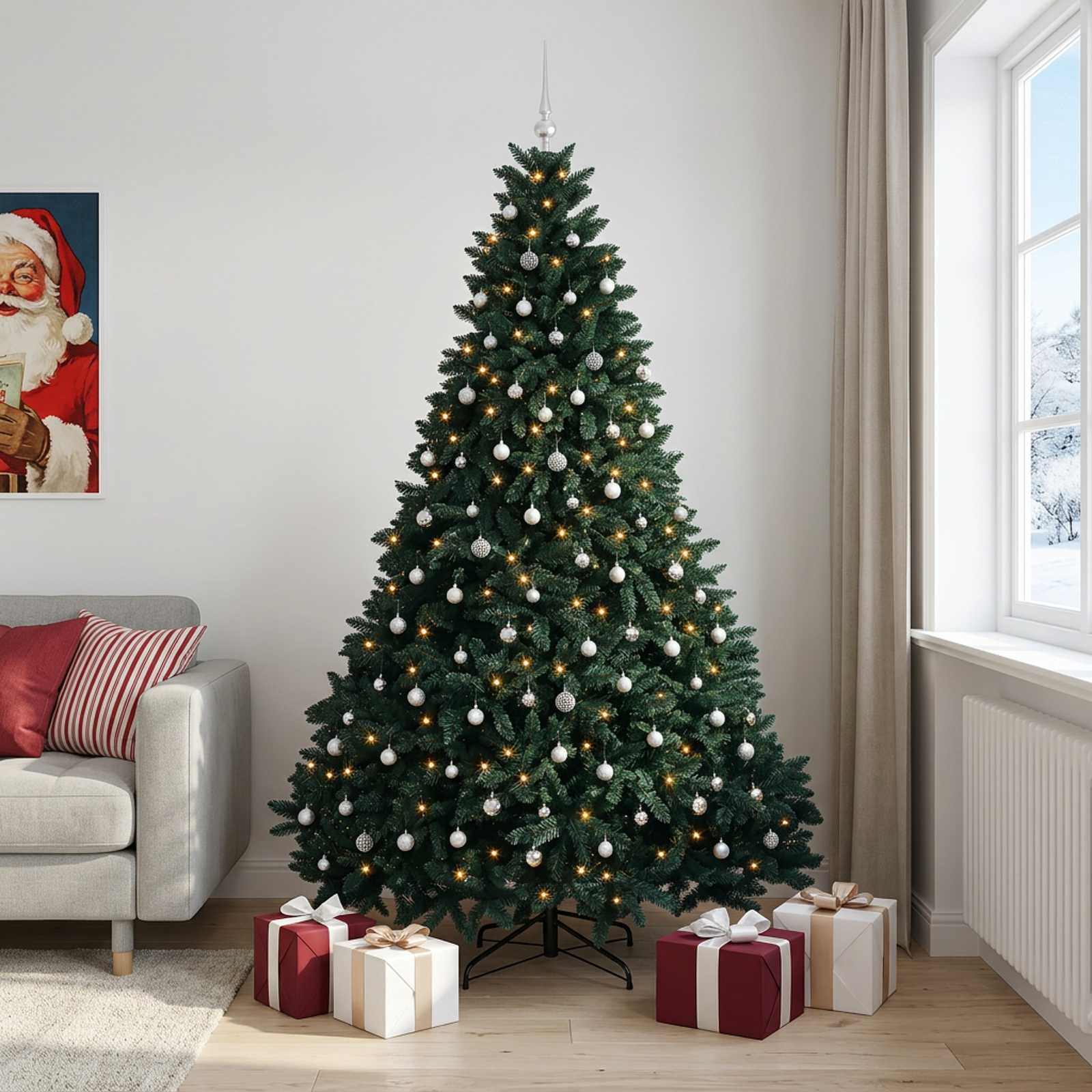 Umetno božično drevo, temno zeleno, z bunkicami 300 cm 600 LED
