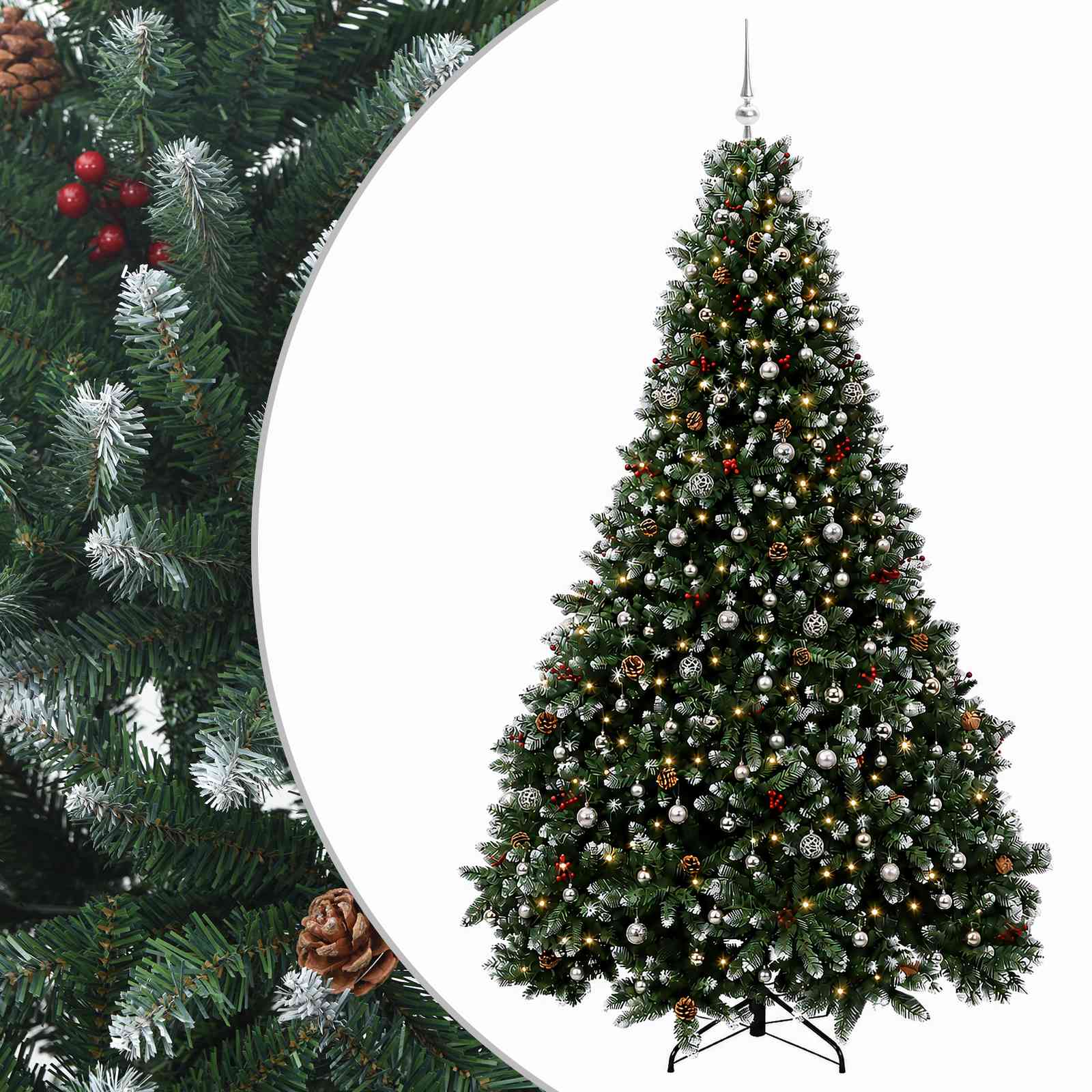 Umetna božična jelka zelena z okraski 300 cm 600 LED Toplo bela