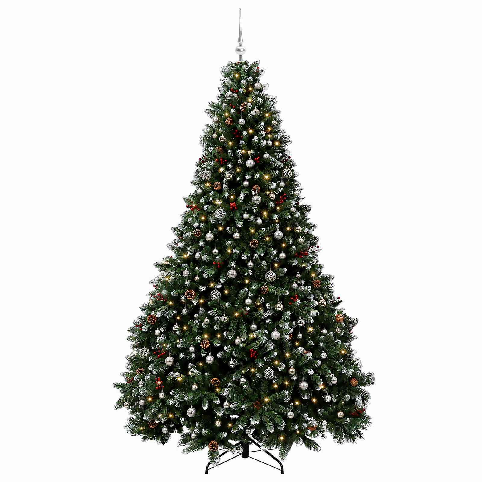 Umetna božična jelka zelena z okraski 300 cm 600 LED Toplo bela