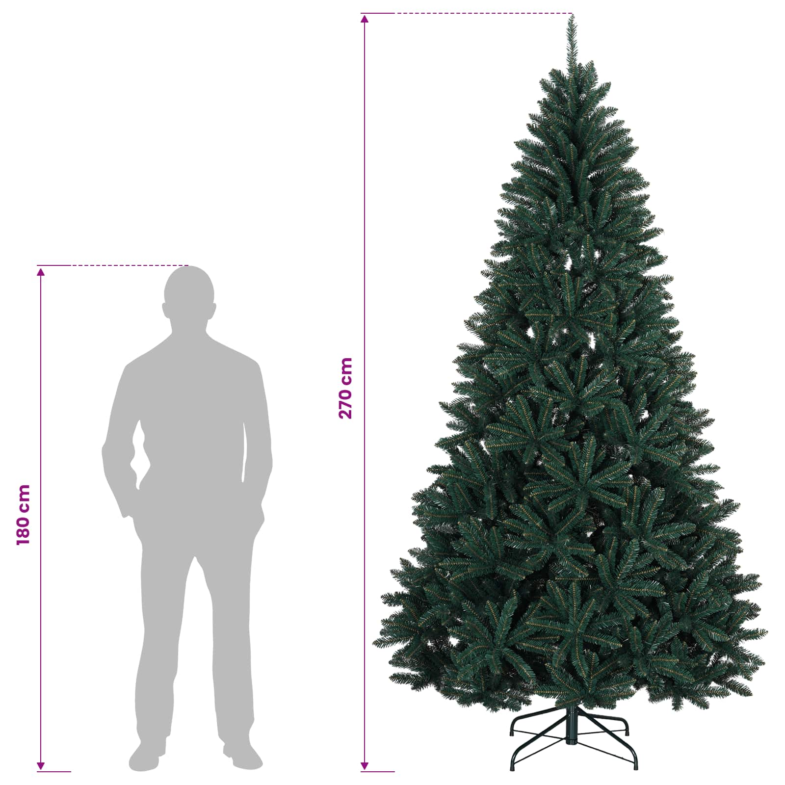 Umetna božična jelka temno zelene barve z bunkicami 270 cm