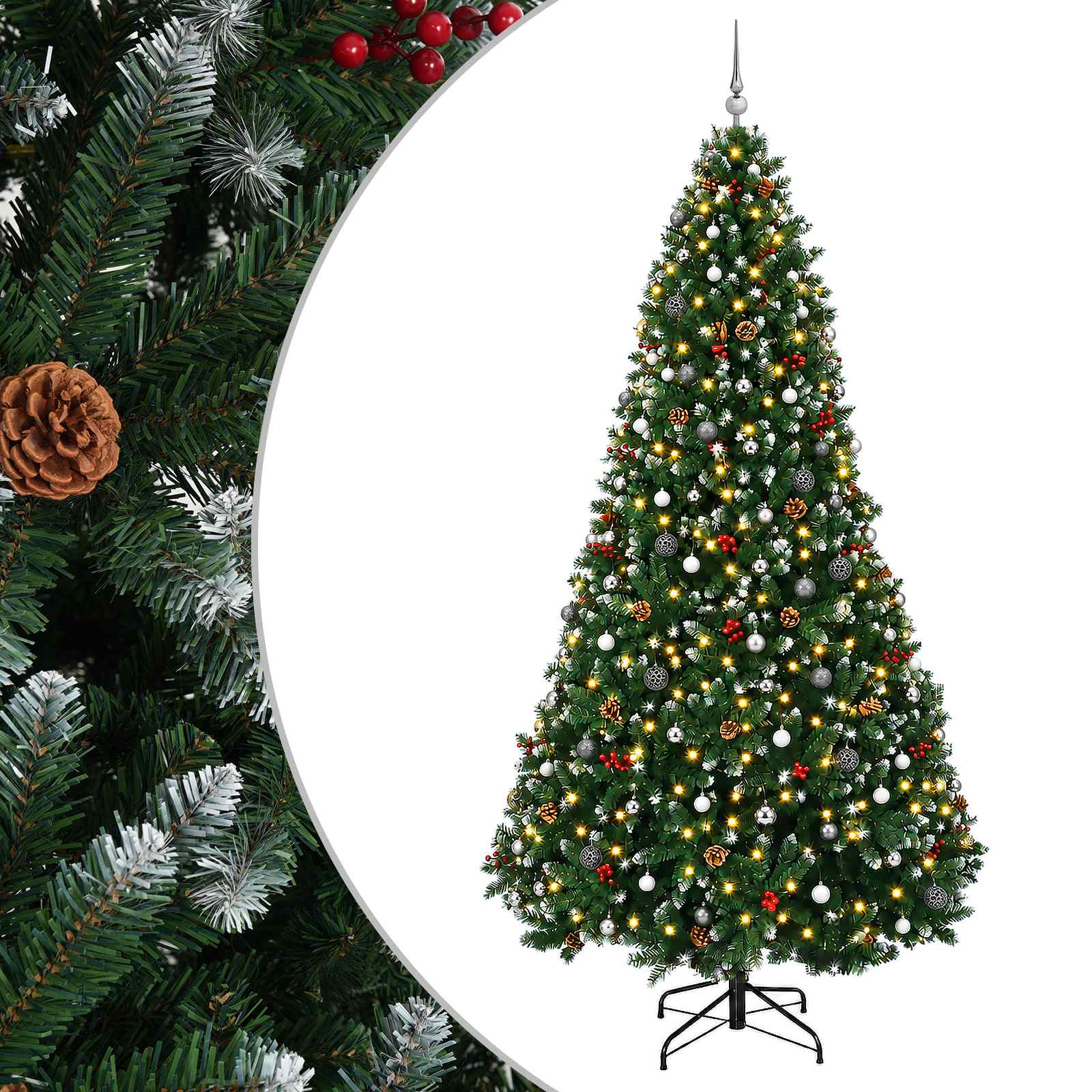 vidaXL Kunstkerstboom met Ballen 300 cm 300 LED's Warmwit groen, foto 3