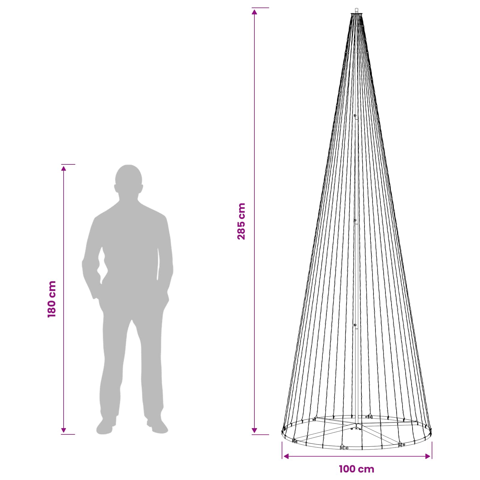 LED Christmas Tree 744 LEDs Warm size guide