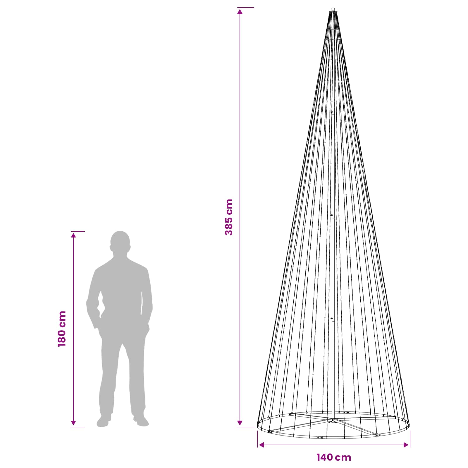LED Christmas Tree 1148 LEDs Warm size guide