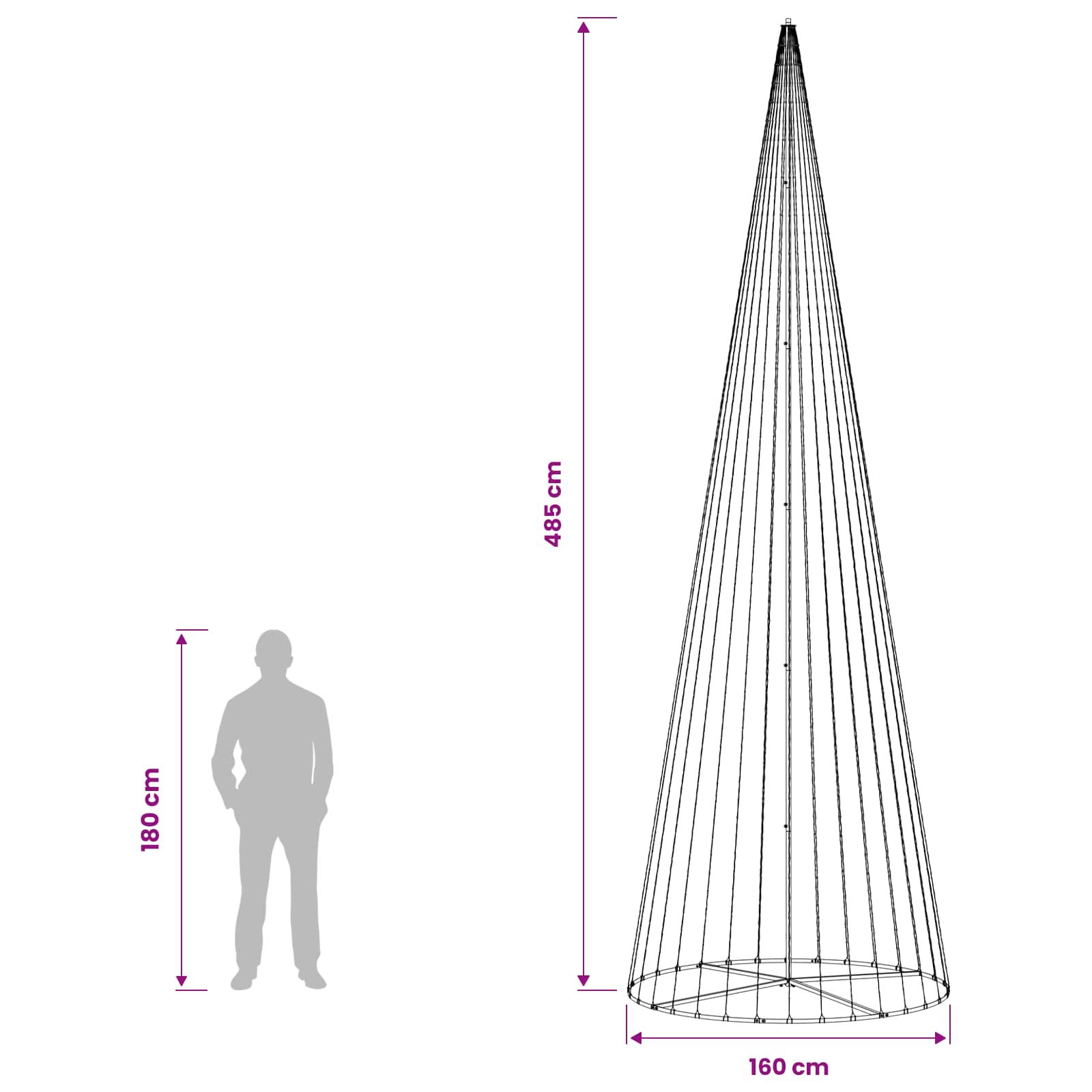 LED Christmas Tree 1632 LEDs Warm size guide