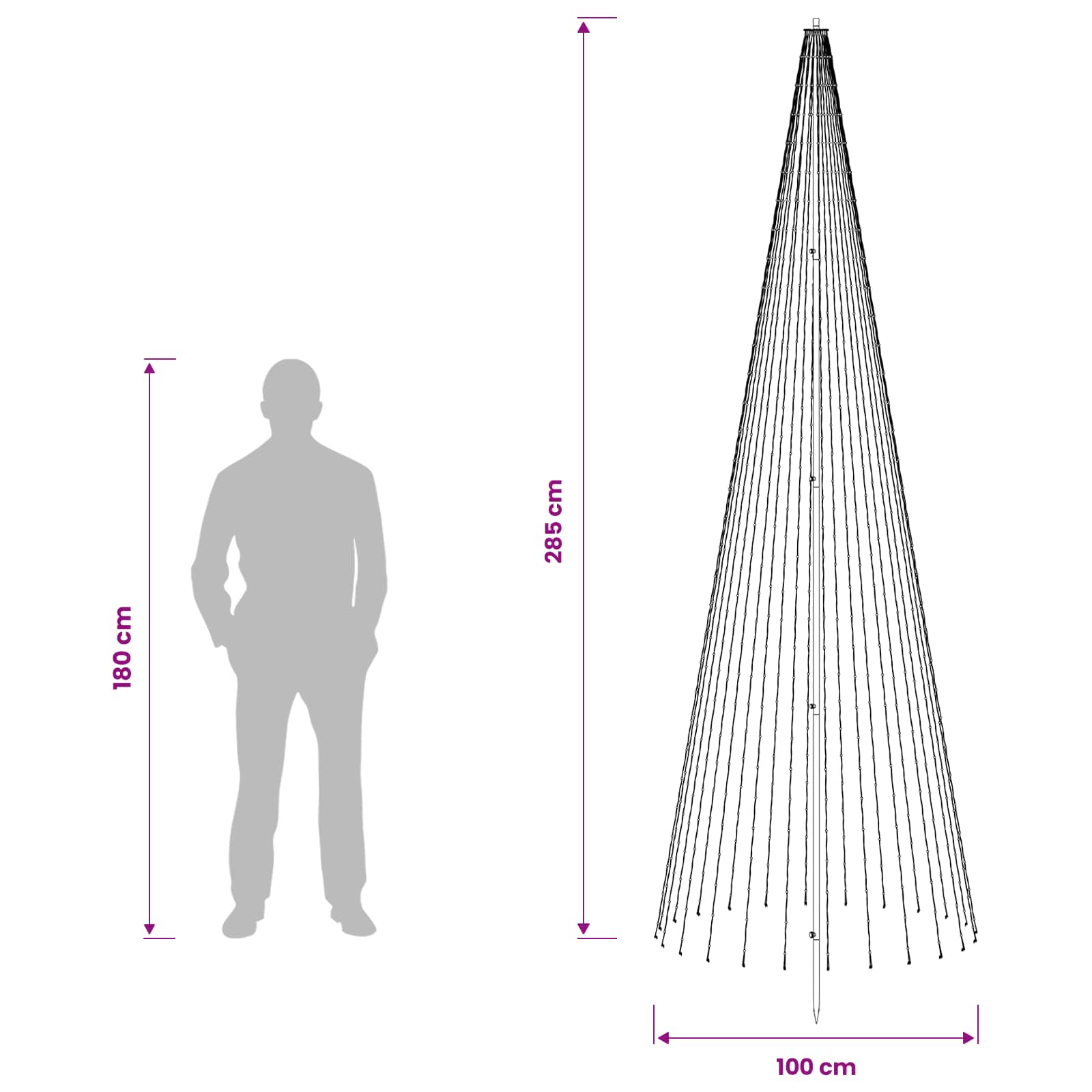 LED božično drevesce 285 cm 744 LED Toplo bela elezo Črna