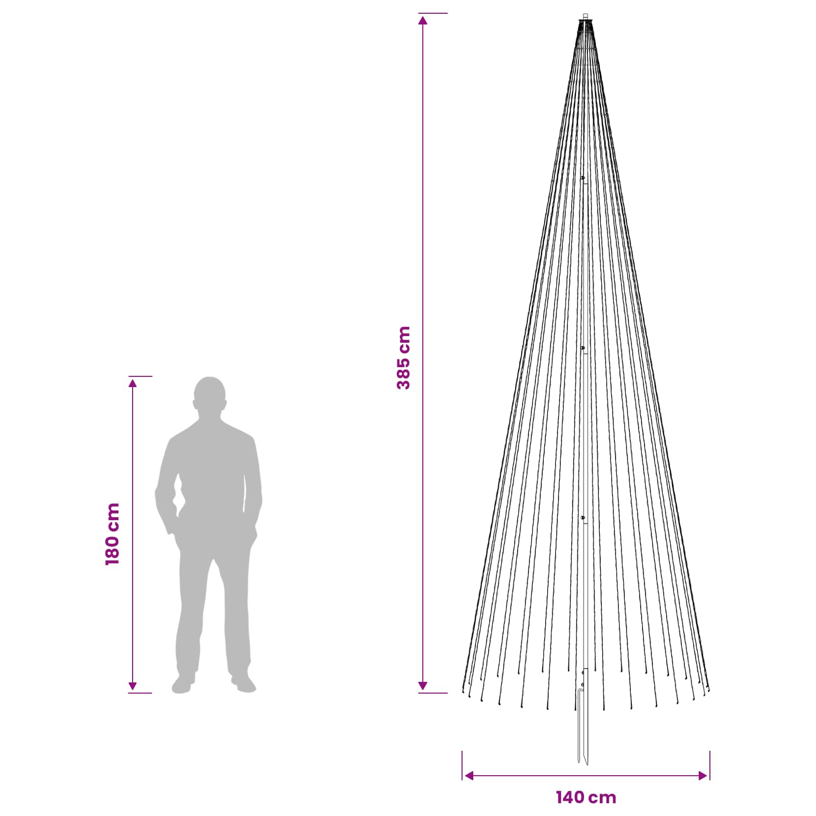 LED Christmas Tree 1148 LEDs Warm size guide
