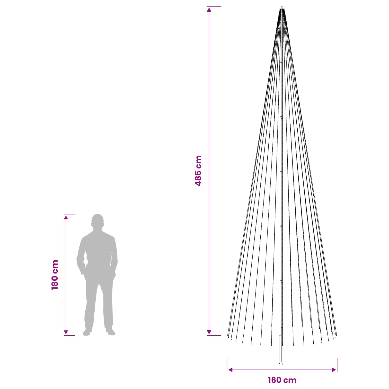 LED Christmas Tree 1632 LEDs Warm size guide