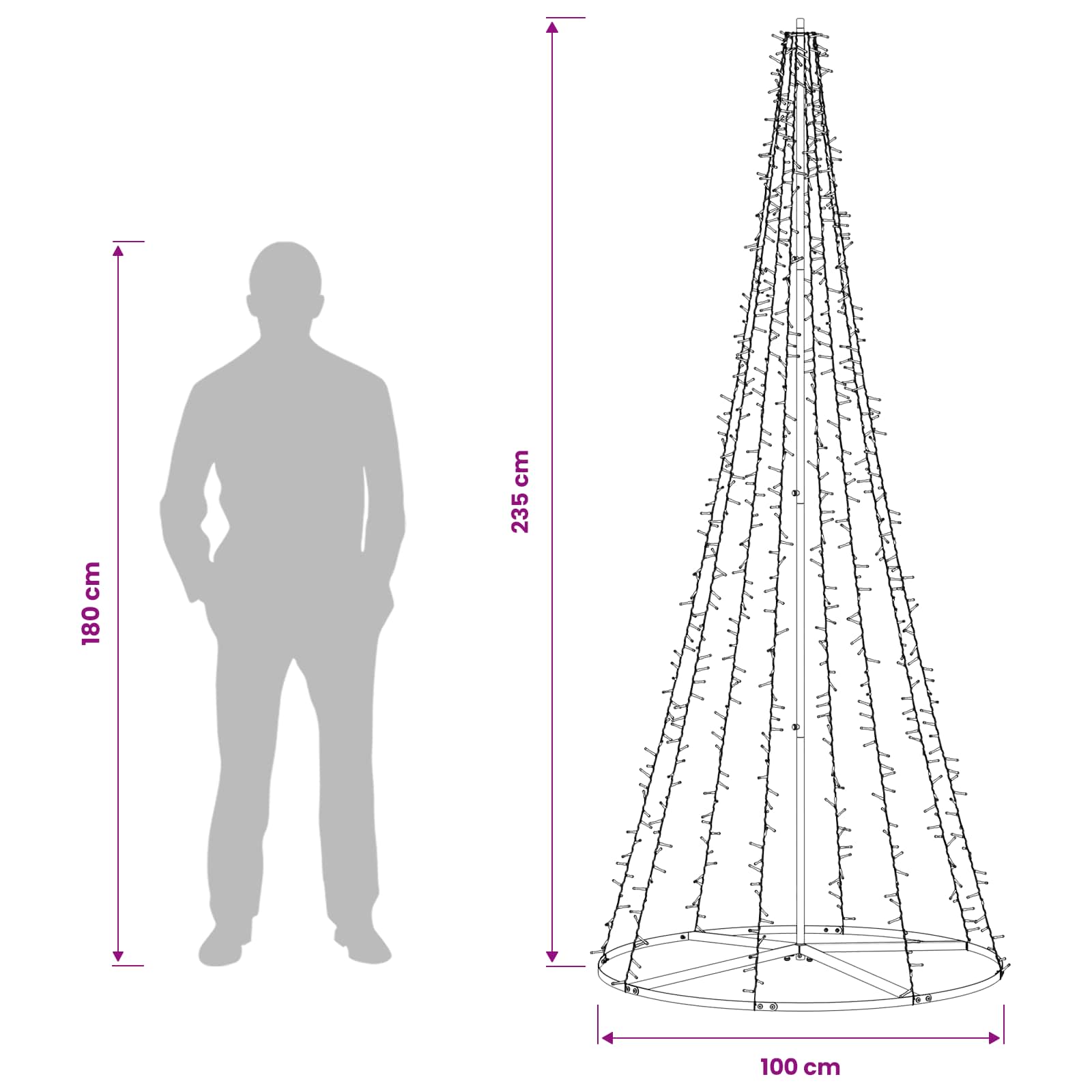 LED Christmas Tree 1000 LEDs Warm size guide