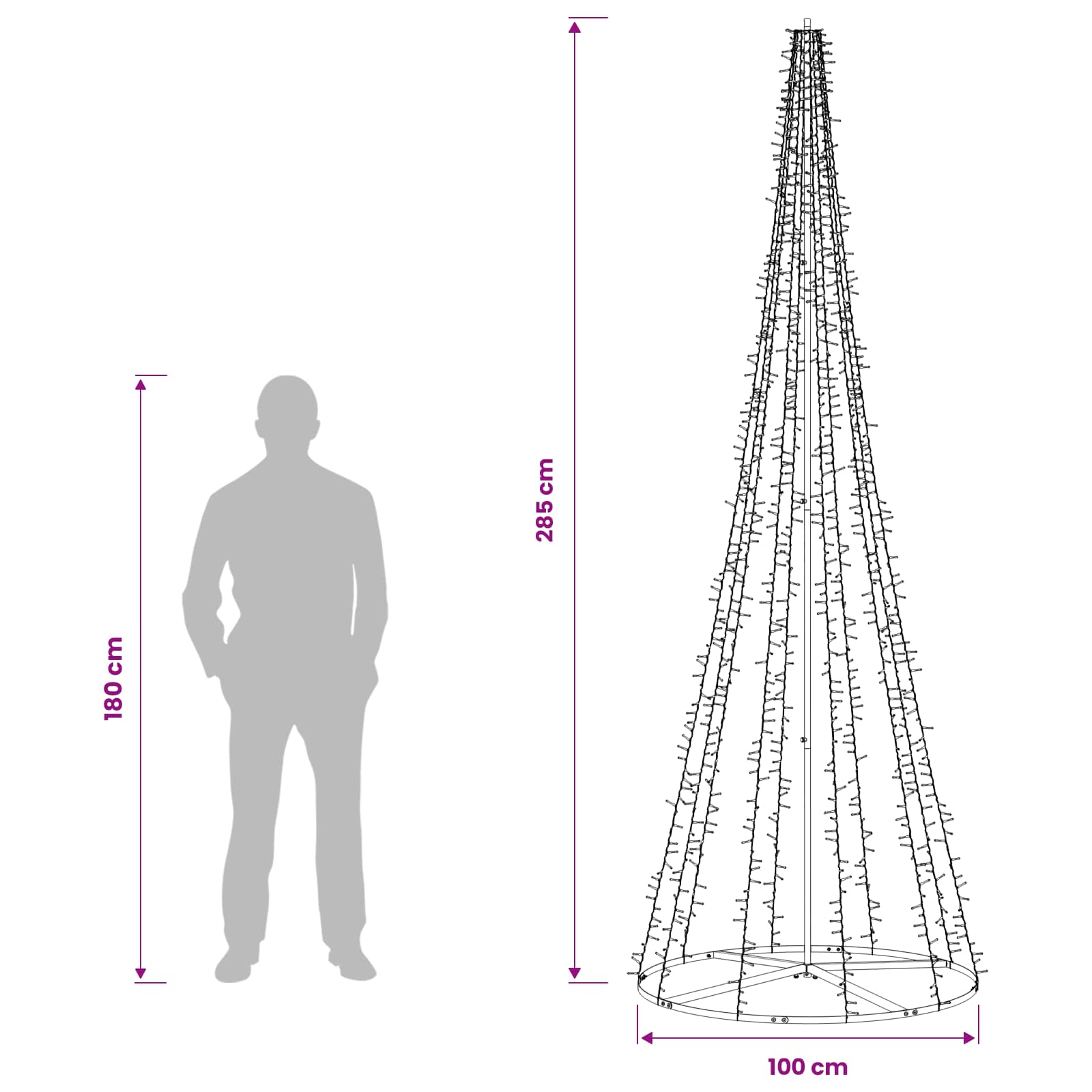 LED Christmas Tree 1550 LEDs Warm size guide