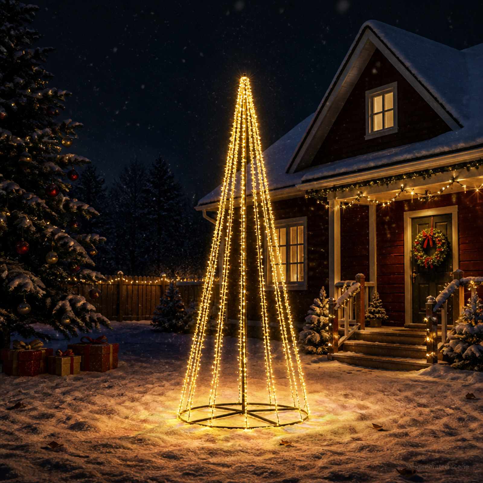 vidaXL LED juletræ 385 cm 2460 LED'er Varm hvid Stål Sort