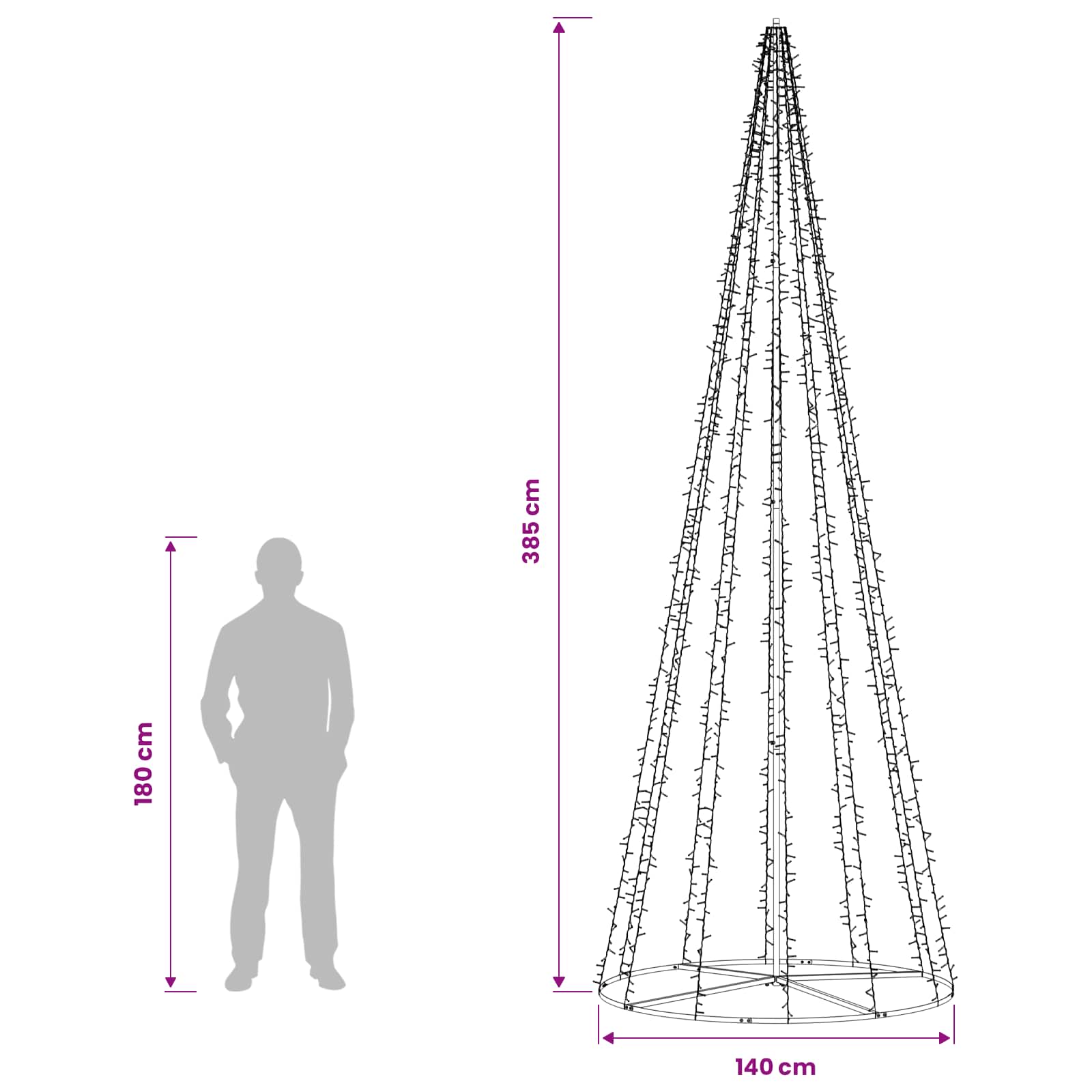 LED Christmas Tree 2460 LEDs Warm size guide
